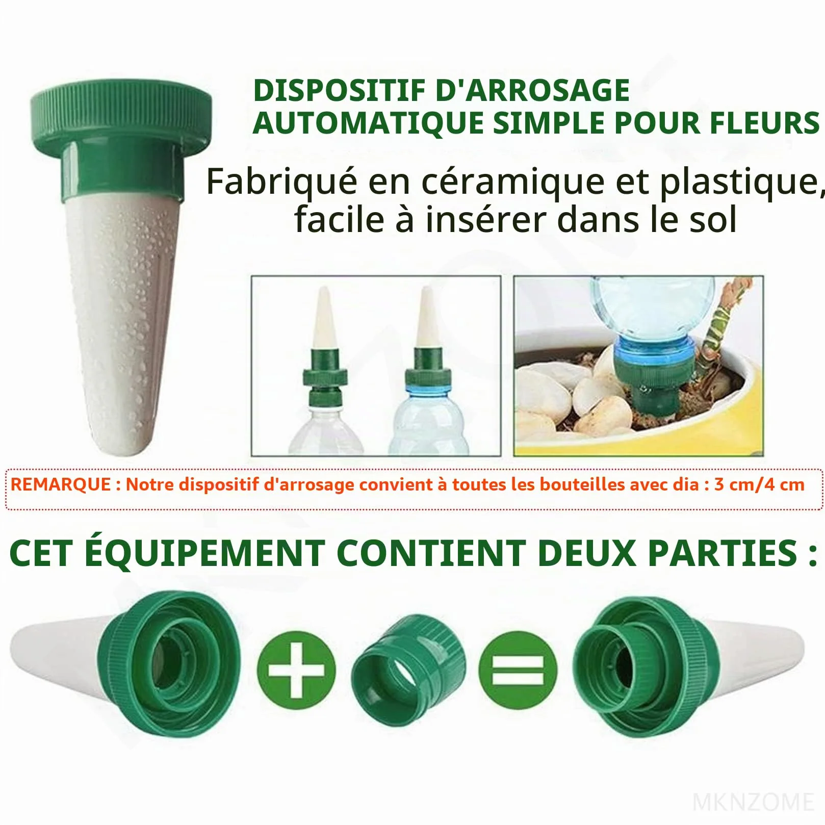 Arrosage Goutte à Goutte en Céramique 4 Pièces Système d'Irrigation Automatique pour Plantes Jardin