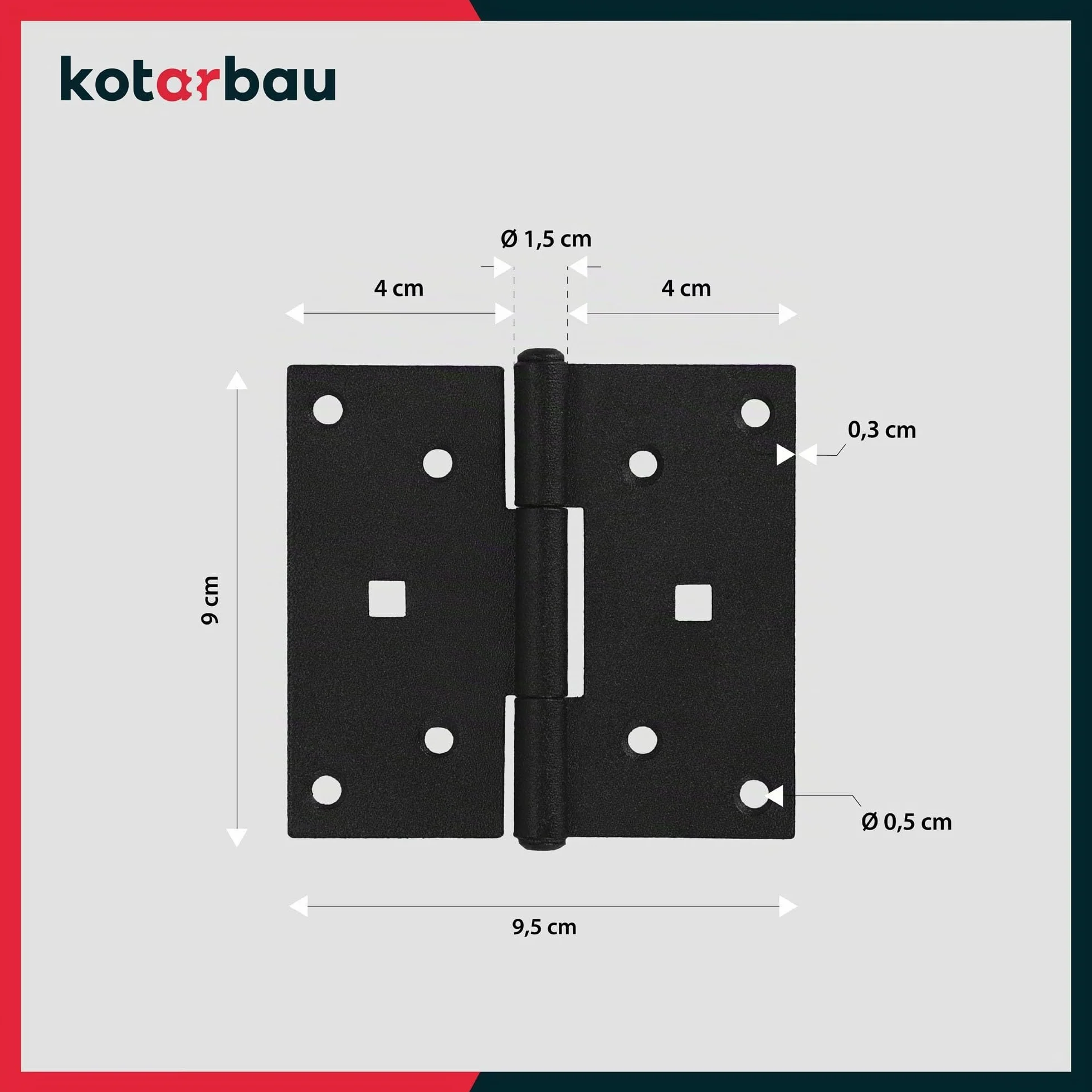 KOTARBAU® 2 x Charnière INOX à congé Chantier 90x95mm en Acier Noir Peint par pulvérisation| Charniere Porte Lourde |Charniere INOX |Charnières de Portes |Charniere Plate |Charnieres |Charnière Porte