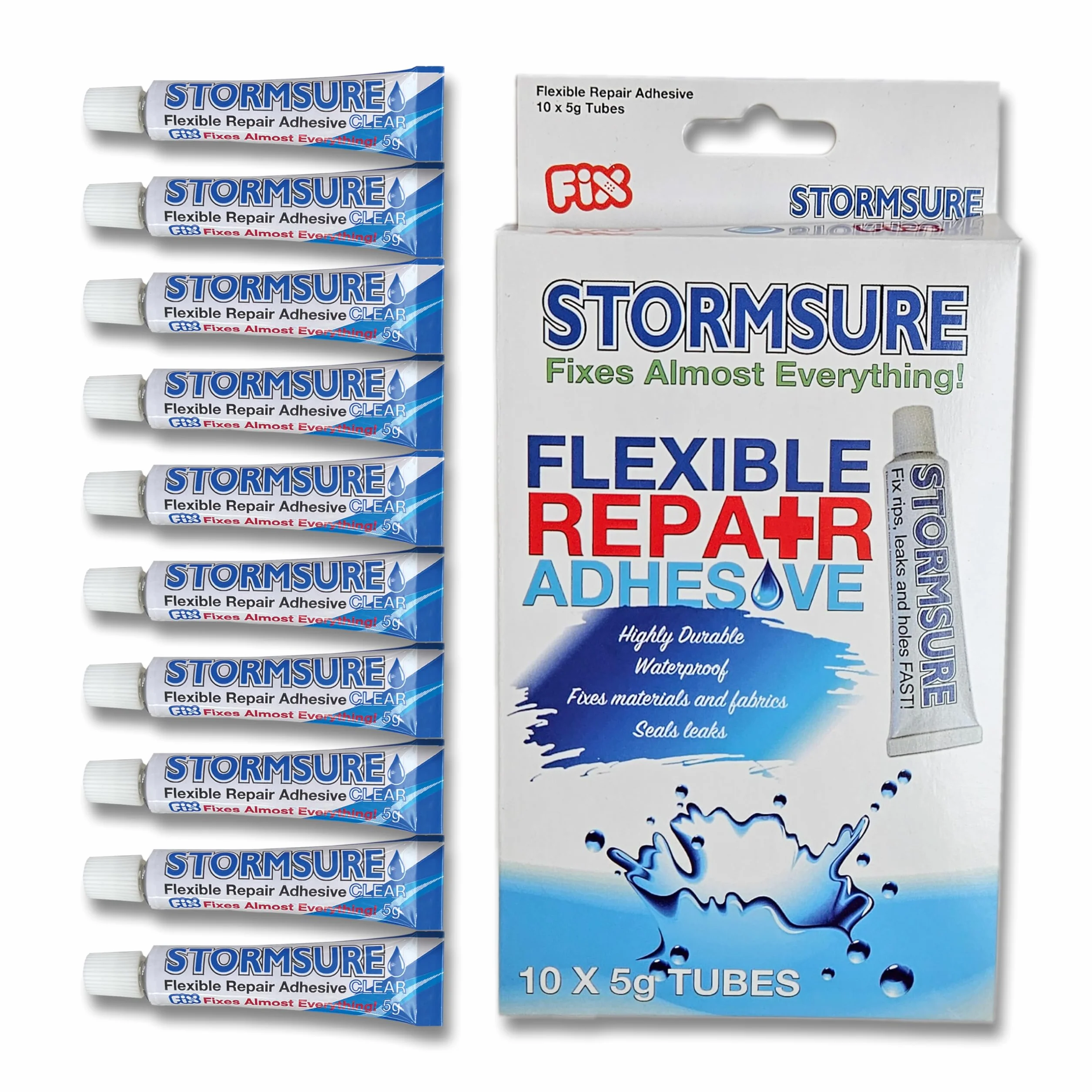 Stormsure Flexible Repair Adhesive Pack : 10 x 5g Clear Tubes for Outdoor Equipment Repair