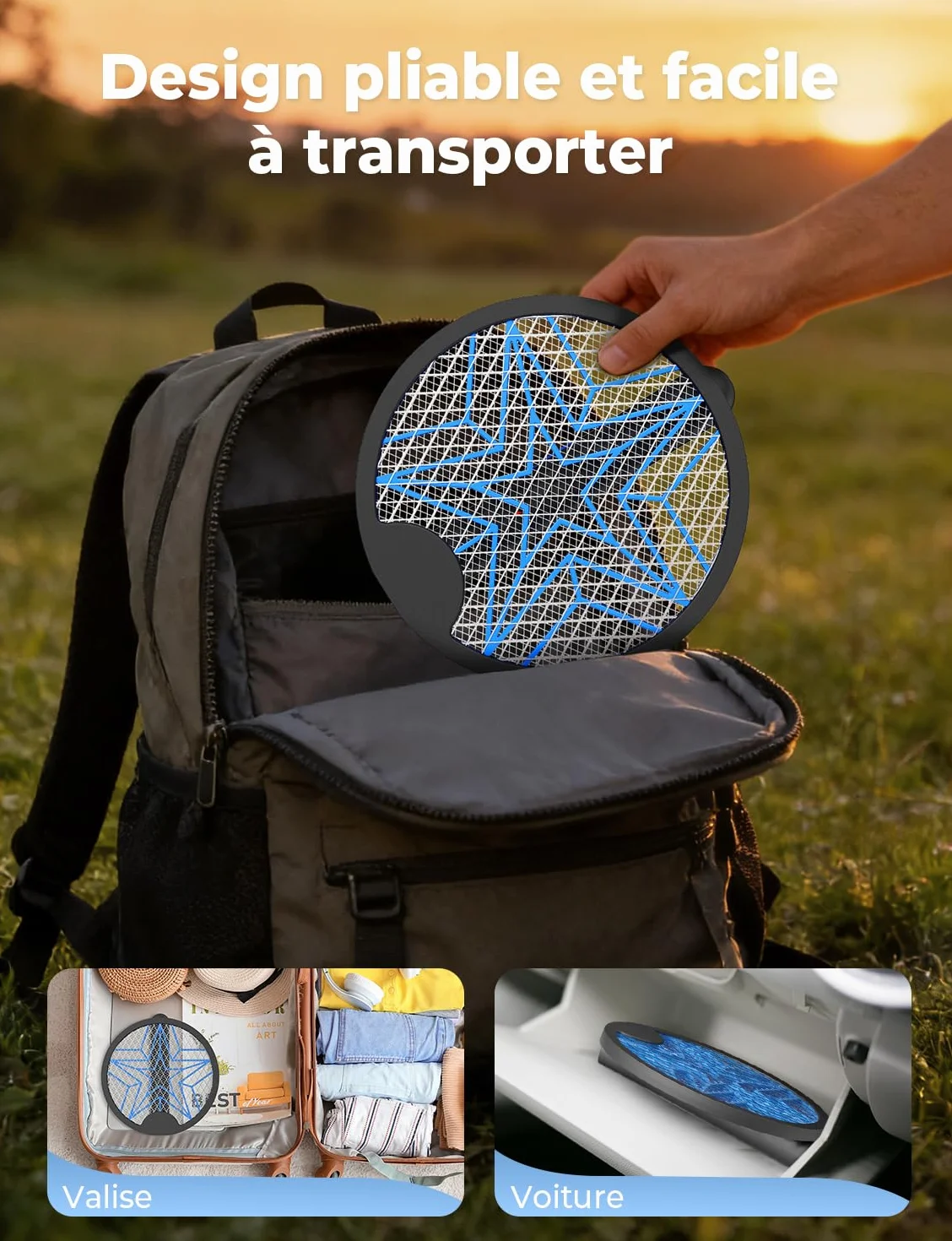 YISSVIC Raquette Electrique Insectes 4000 V Pliable Rechargeable Anti Moustique Tapette à Mouches Noir