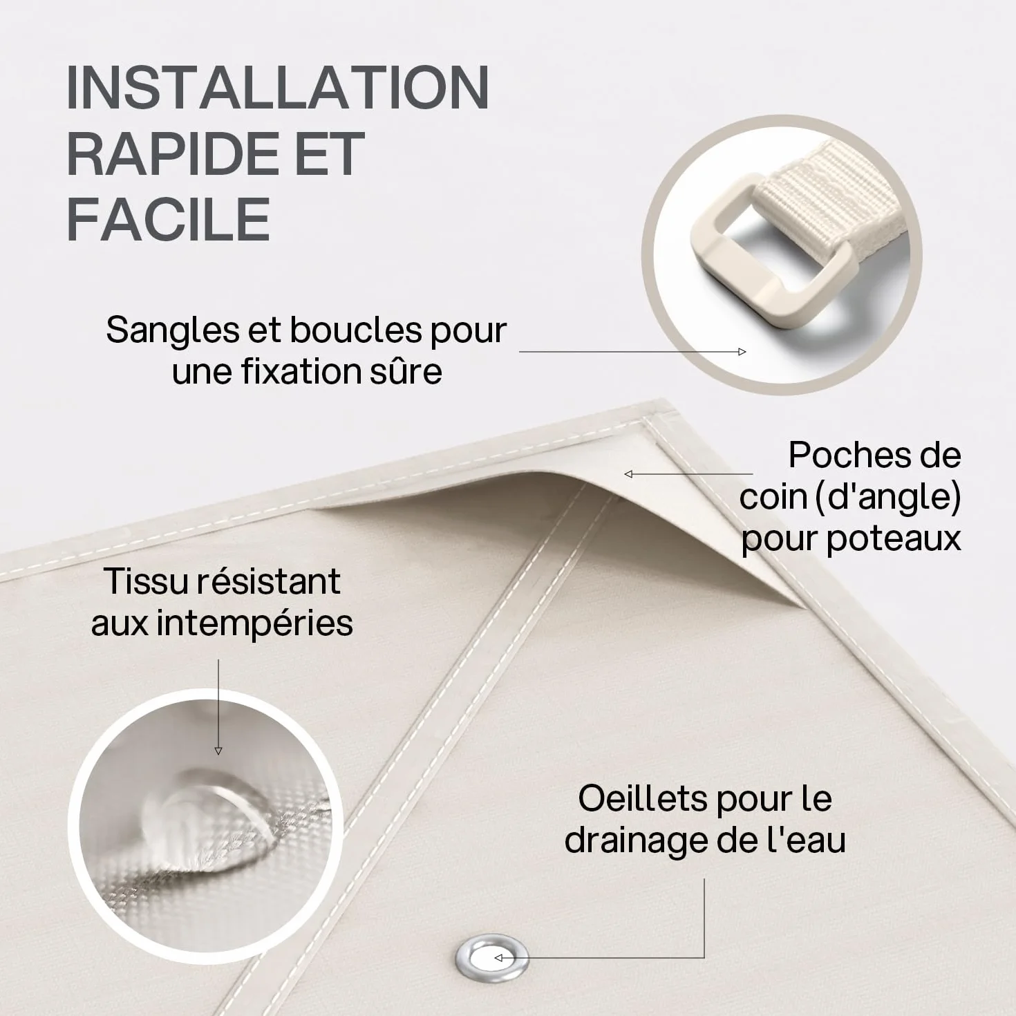Toile de Toit de Rechange pour Pavillon Tonnelle Tente 3x3 m Double Étage Canvas 250g/m² Imperméable Beige