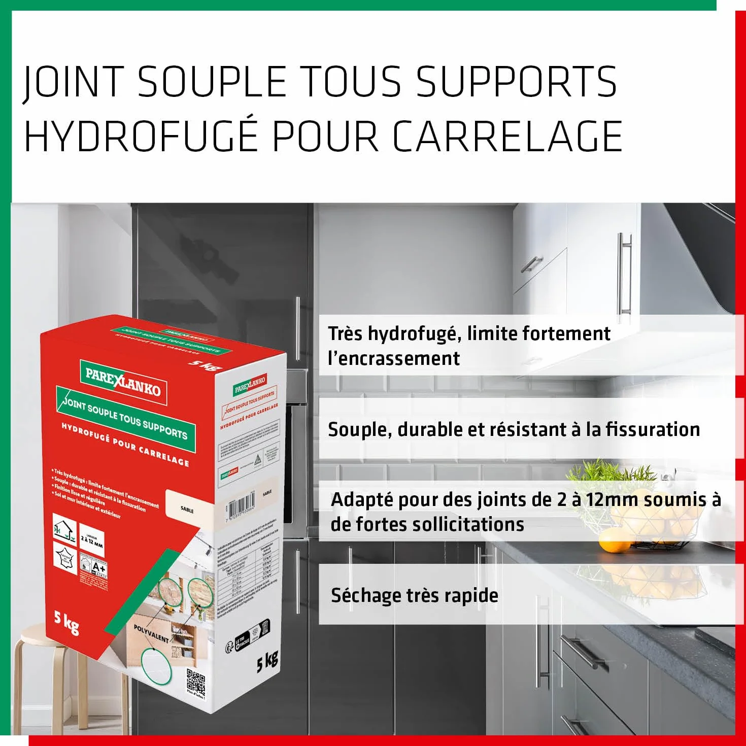 PAREXLANKO - Joint Souple tous Supports - Sable - Joints de Carrelage de 2 à 12 mm Soumis à de Fortes Sollicitations - Neuf et Rénovation - Sol et Mur - Intérieur et Extérieur - 5 kg