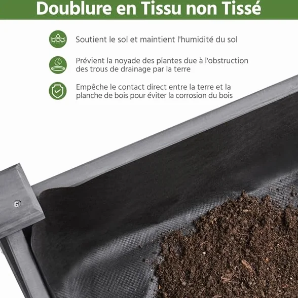 Yaheetech Carré Potager de Jardin sur Pied 120,5 x 59 x 76,5 cm Gris