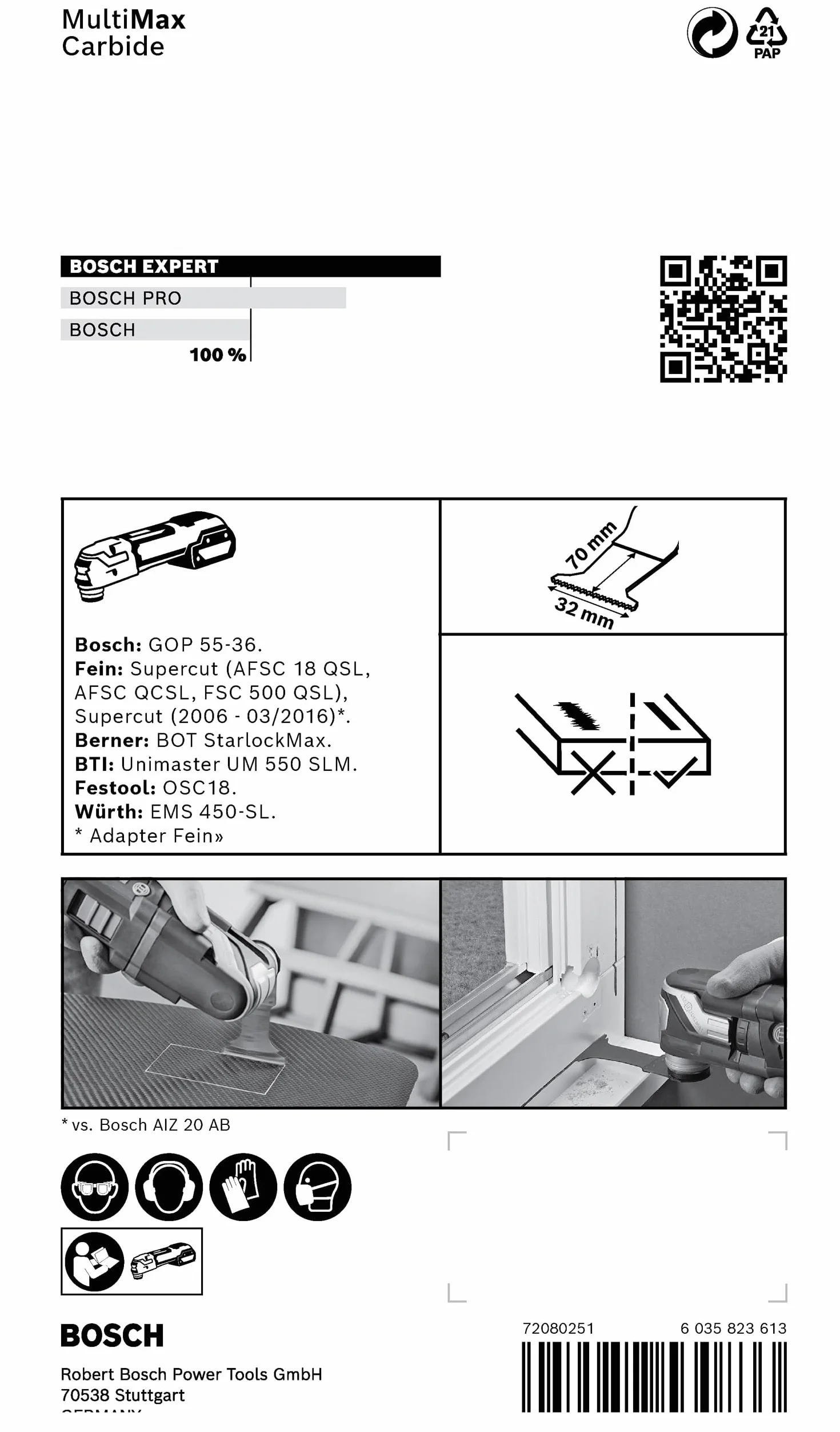 Bosch Accessories 1x Lame pour outil multifonction Expert MultiMax MAII 32 APIT (pour Tôles en acier inoxydable, Largeur 32 mm, Accessoire Outil multifonction)
