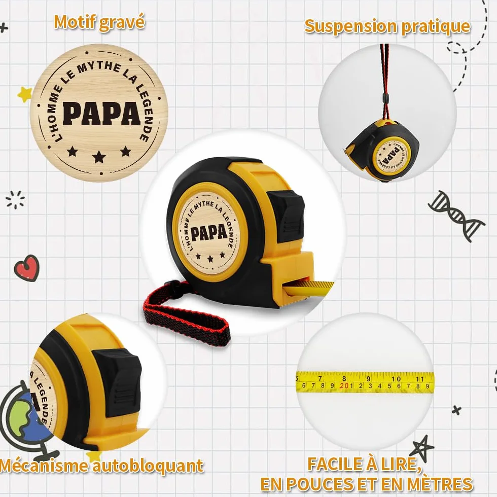 Cadeau Papa Mètres à ruban Résistant pour Fête des Pères Noël Anniversaire