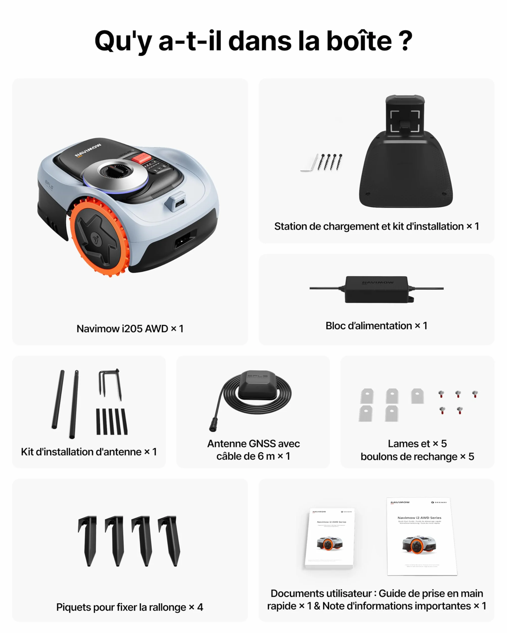 Segway Navimow i205 AWD Robot tondeuse Garage S, 45% pente, 500 m², EFLS NRTK Vision