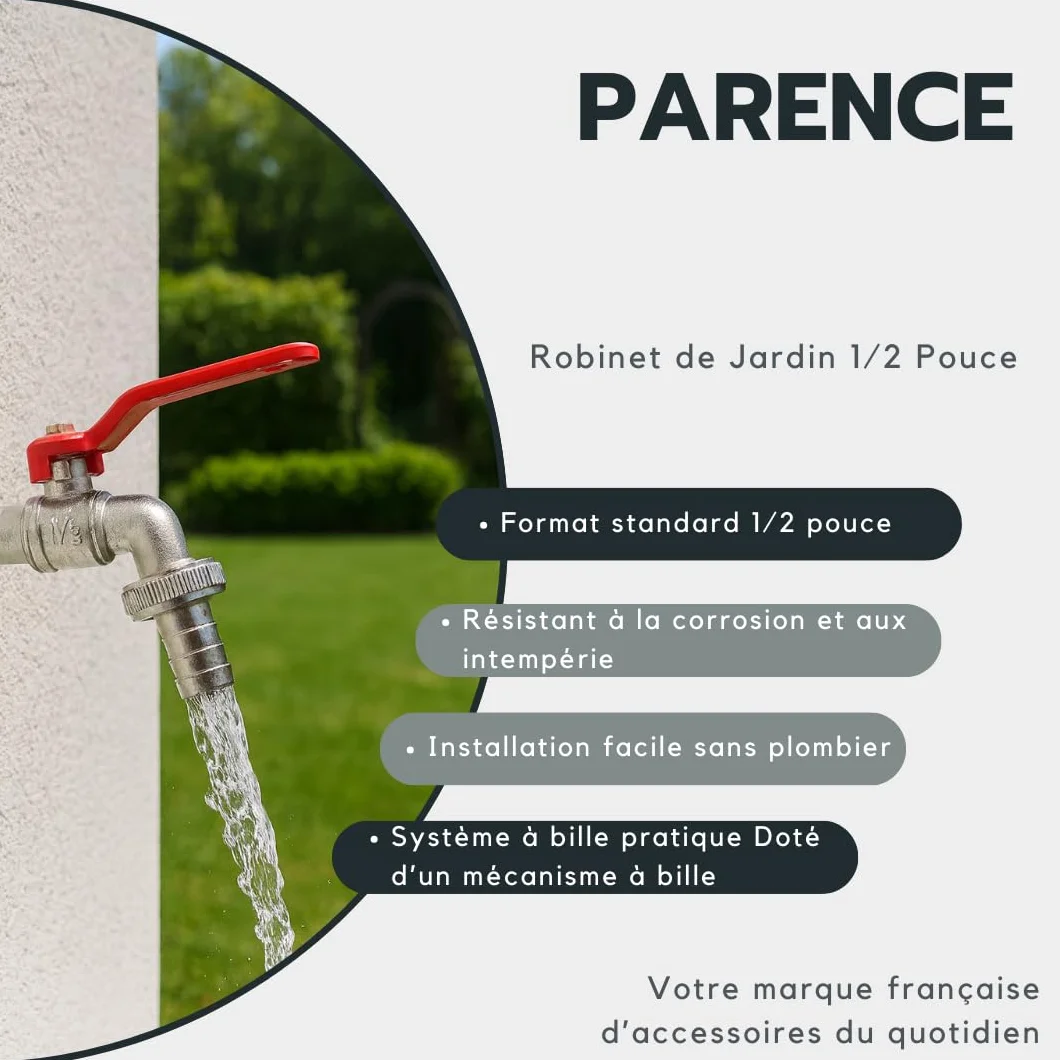 PARENCE Robinet de Jardin 1/2 Pouce Acier Inoxydable Robinet à Bille Eau Extérieure
