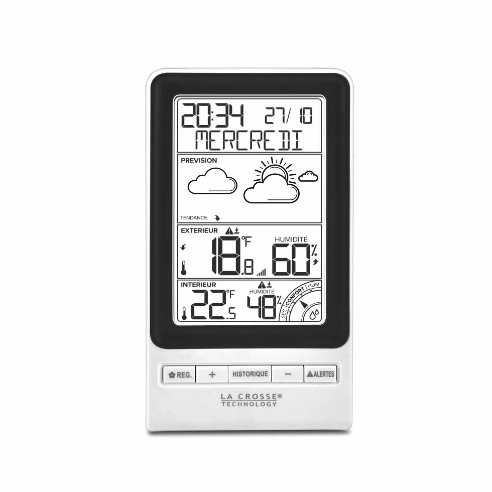 WS6819 Station Météo La Crosse Technology avec Prévision Température Alerte Indice de Confort Noir