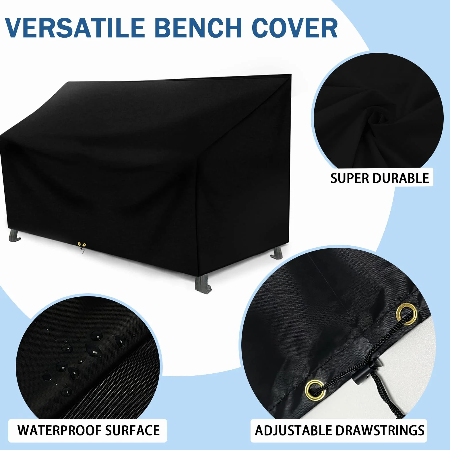 RICHIE LoveSeat Housse de banc de jardin imperméable 2 places Oxford 420D anti-UV 134x66x63/89 cm noir