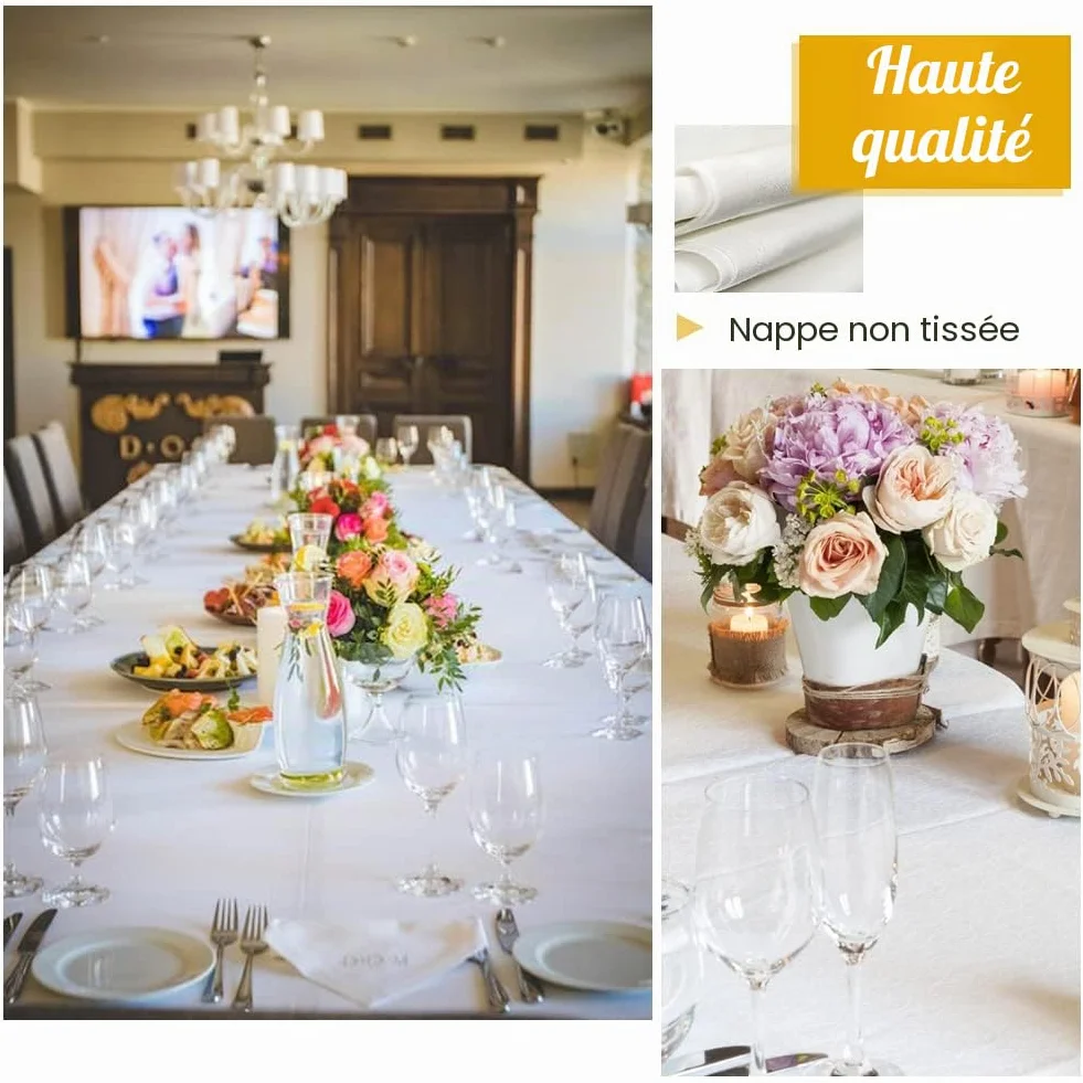 Nappes Jetables Imperméable 150 x 280cm PEVE Rectangulaires Blanche pour Fête Pique-Nique Barbecue