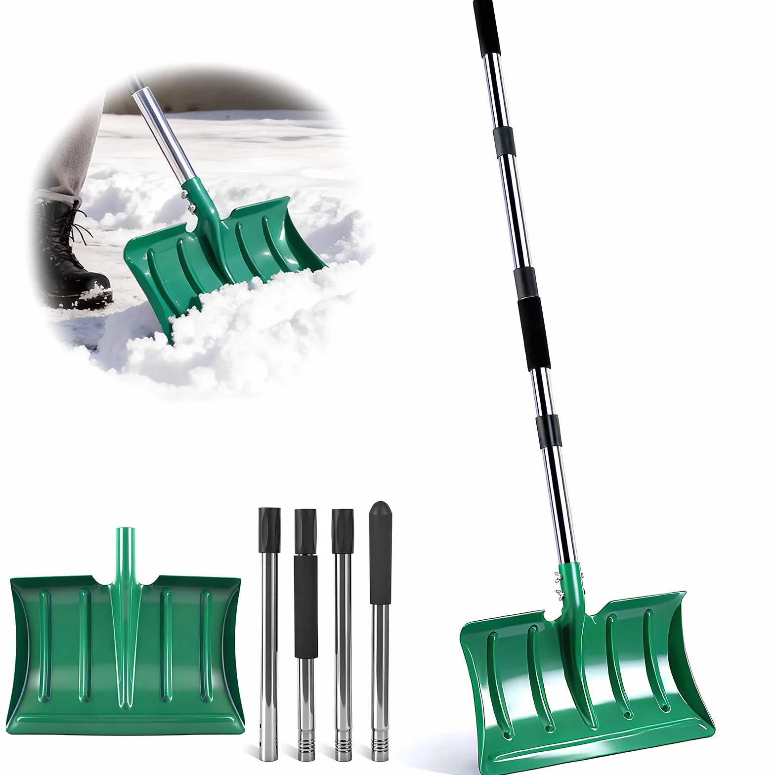 Pelle à Neige 163cm, Pelle Métal Haute Résistance 41cm, Manche Long Ergonomique Anti-Givre