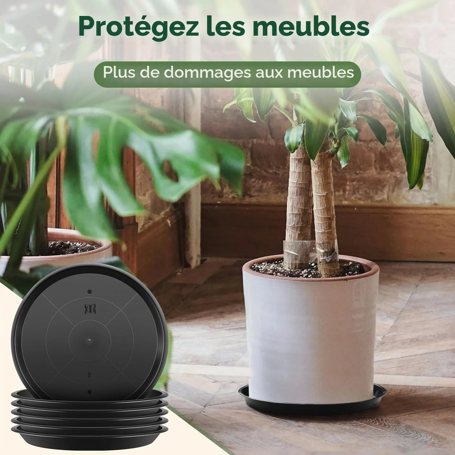 Sous-pots 40 cm Plastique pour Plantes Intérieur Extérieur Lot de 6