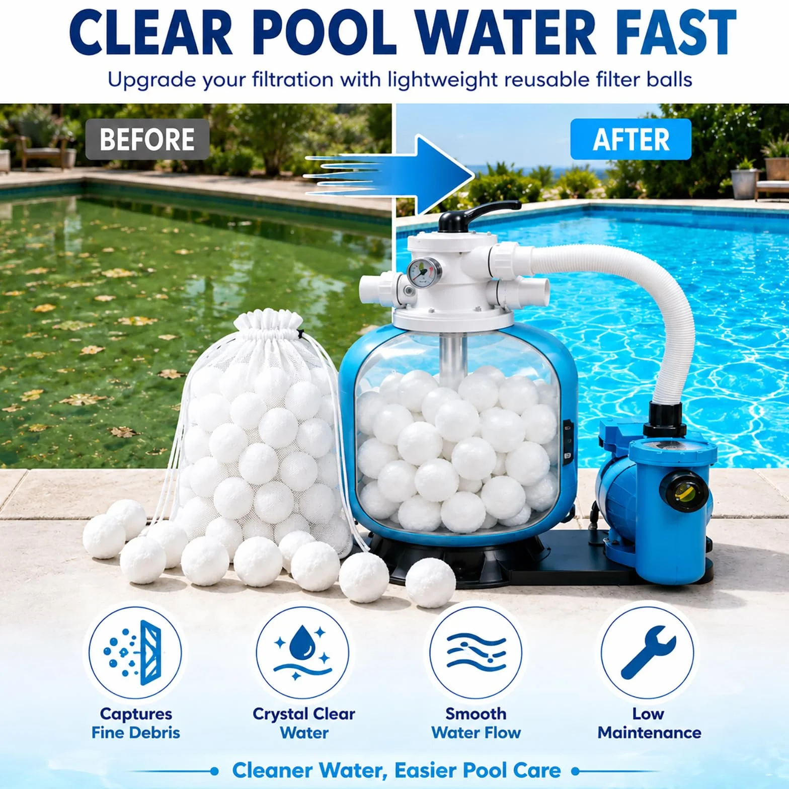 Balle Filtrante Piscine 1400g, Balles Filtrantes pour Filtre à Sable, Remplace 50kg Sable Filtration
