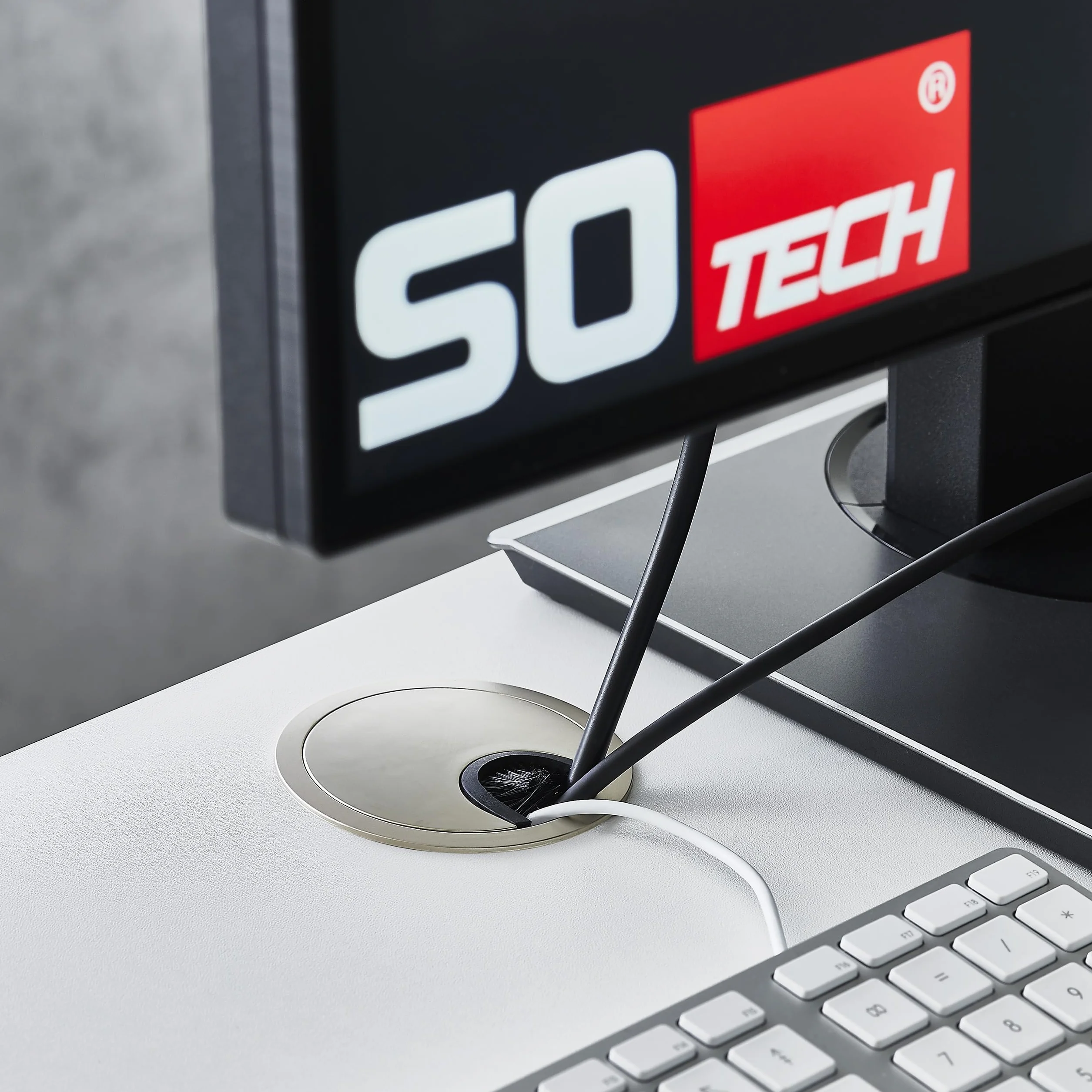 SOTECH 2 pièces Passages de câbles en métal chromé mat Dimension de perçage Ø 60 mm Bureau avec joint anti-poussière