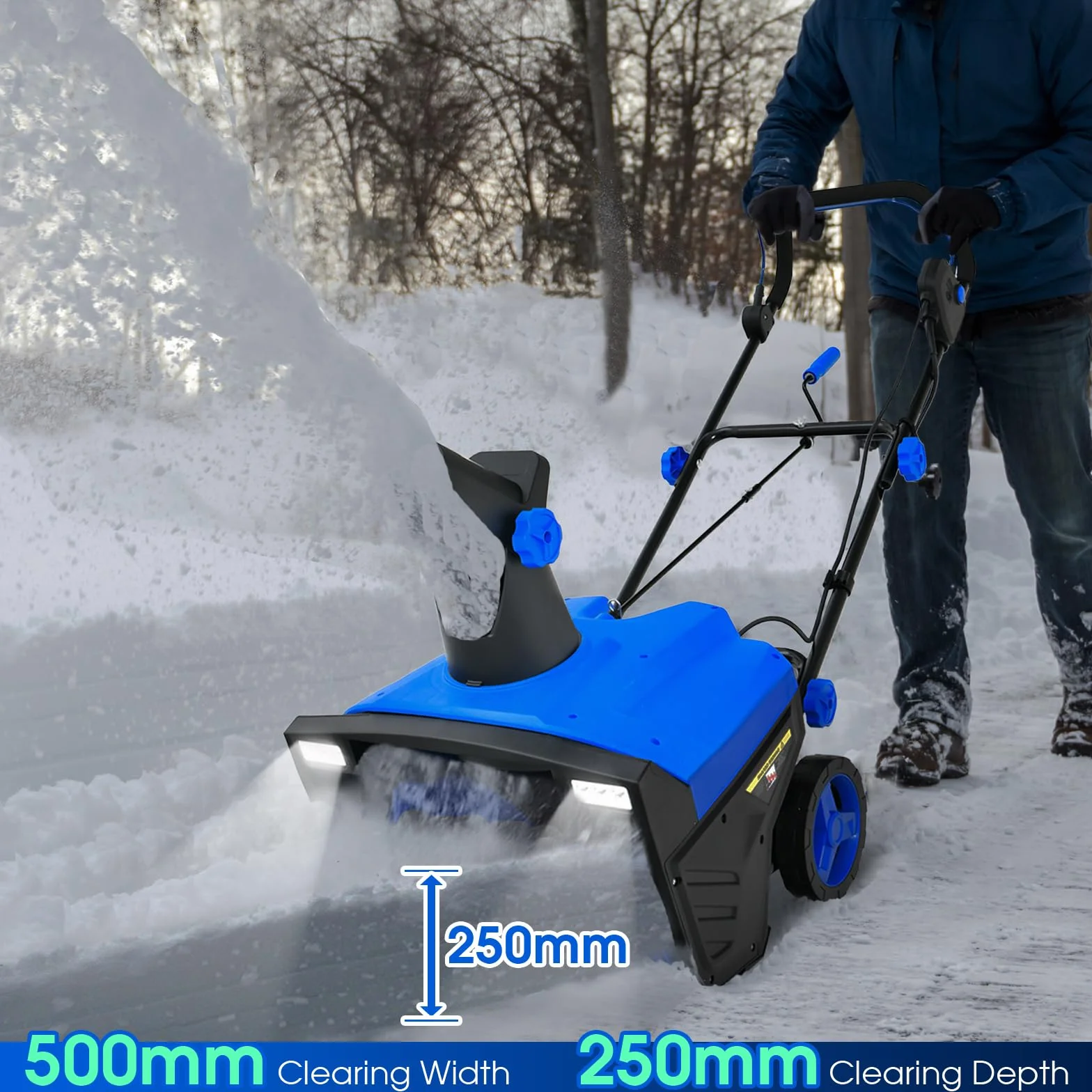 SOARS Fraise à Neige Électrique 2300W Déneigeuse avec Projecteurs LED, Largeur 50 cm, Hauteur 25 cm, Distance d'Éjection 9 m