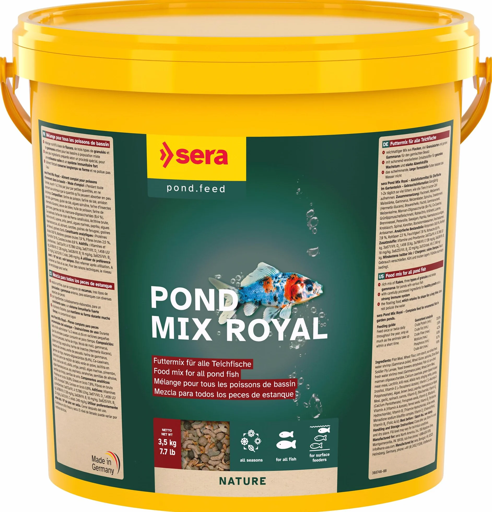 Sera Pond Mix Royal 21 L (3,5 kg) - Mélange nutritif à base de flocons, granulés et gammares pour bassins