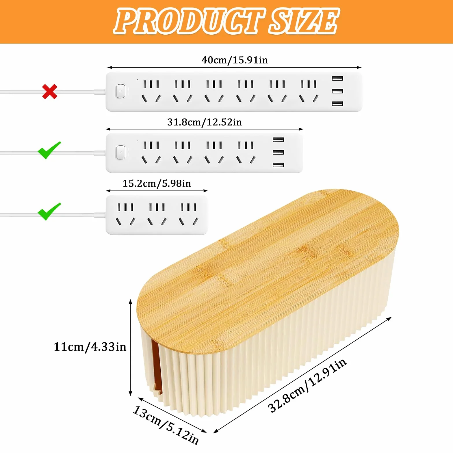 Boite Rangement Cable, Boite Cache Cable avec Couvercle en Bois, Boîte de Gestion des Câbles Organisateur de Cable Multiprise pour Organiser Les Câbles Et Les Dissimuler (34,5×14,5×12,5cm)