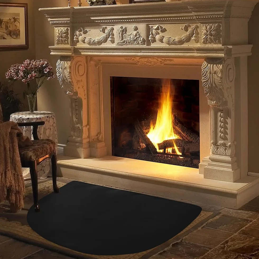 Tapis de Cheminée Ignifuge 50x100cm, Anti Feu, Résistant à la Chaleur, pour Poêle à Bois Intérieur Extérieur Noir