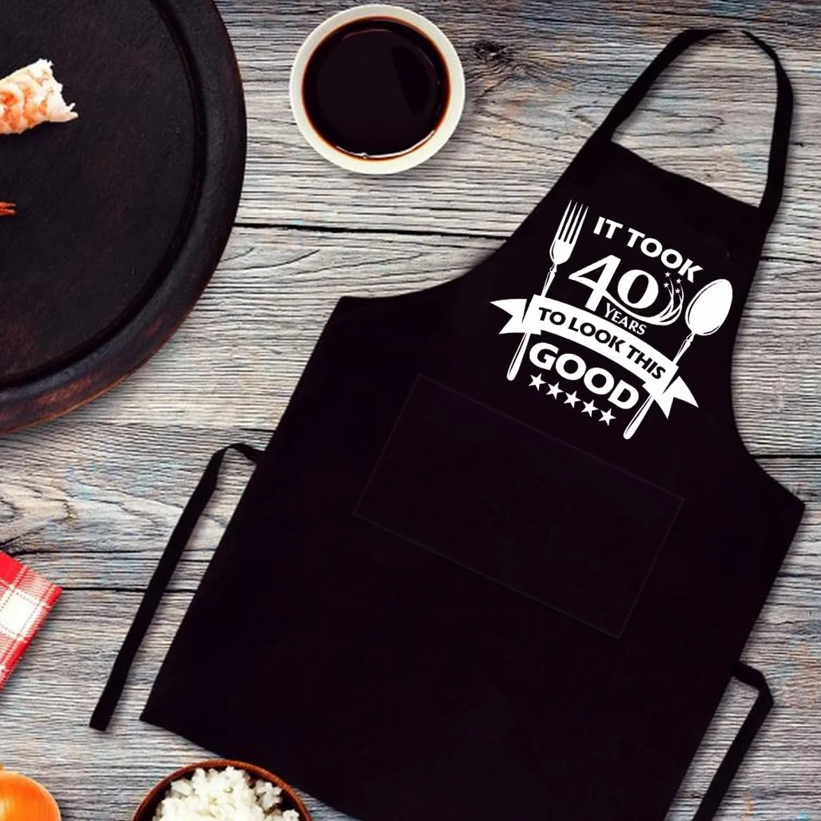 Tablier Cuisine Homme Humour Coton Barbecue Réglable Étanche Noir avec 3 Poches