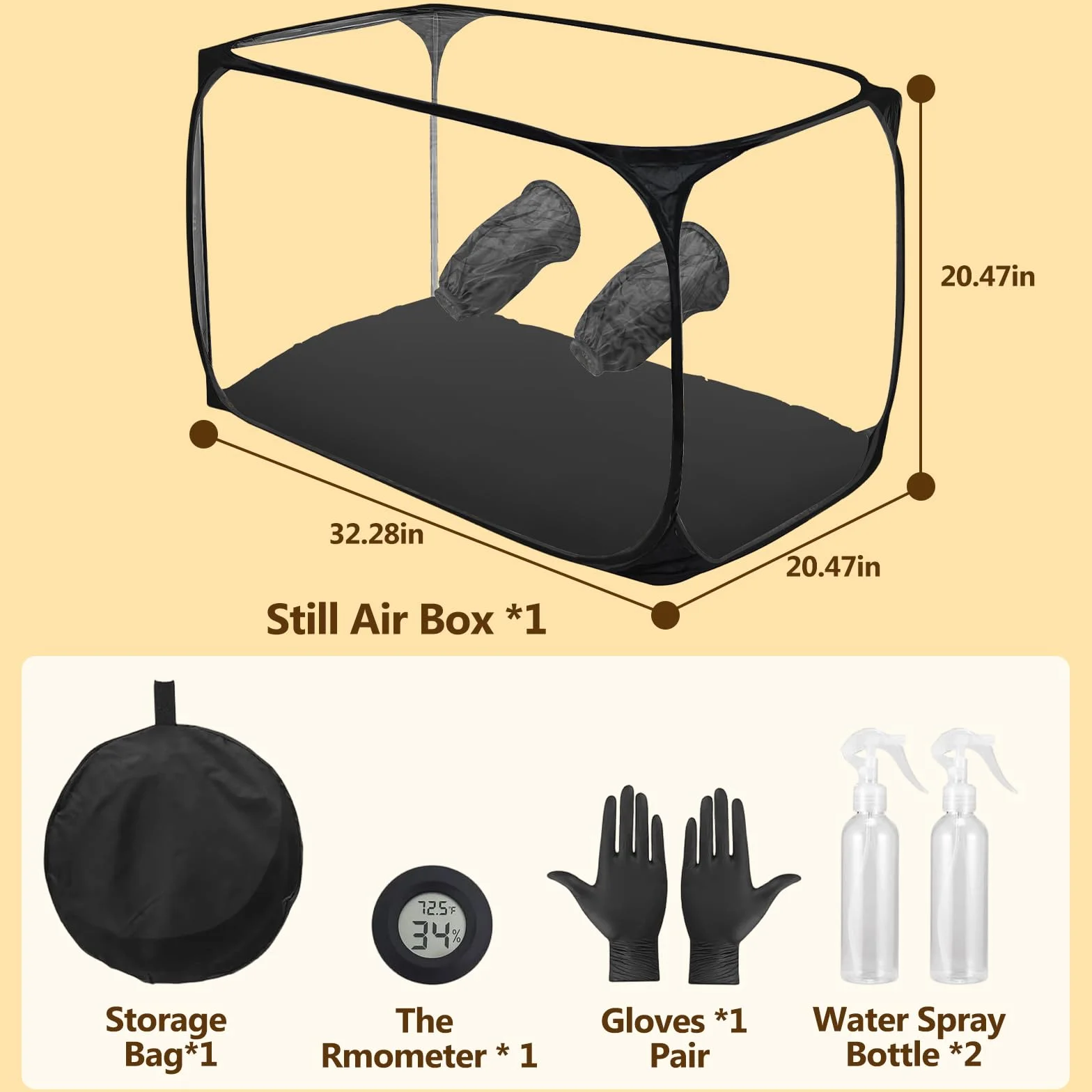 Grande tente de culture de champignons 82 x 52 x 52 cm - Boîte de culture avec boîte à air silencieuse, pliable, deux ouvertures pour les bras