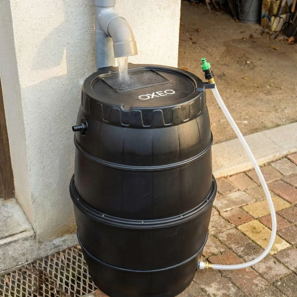Oxeo Récupérateur Eau de Pluie Semi-Rigide 170L Tonneau résistant au Gel Tuyau Kit perçage Trop-Plein