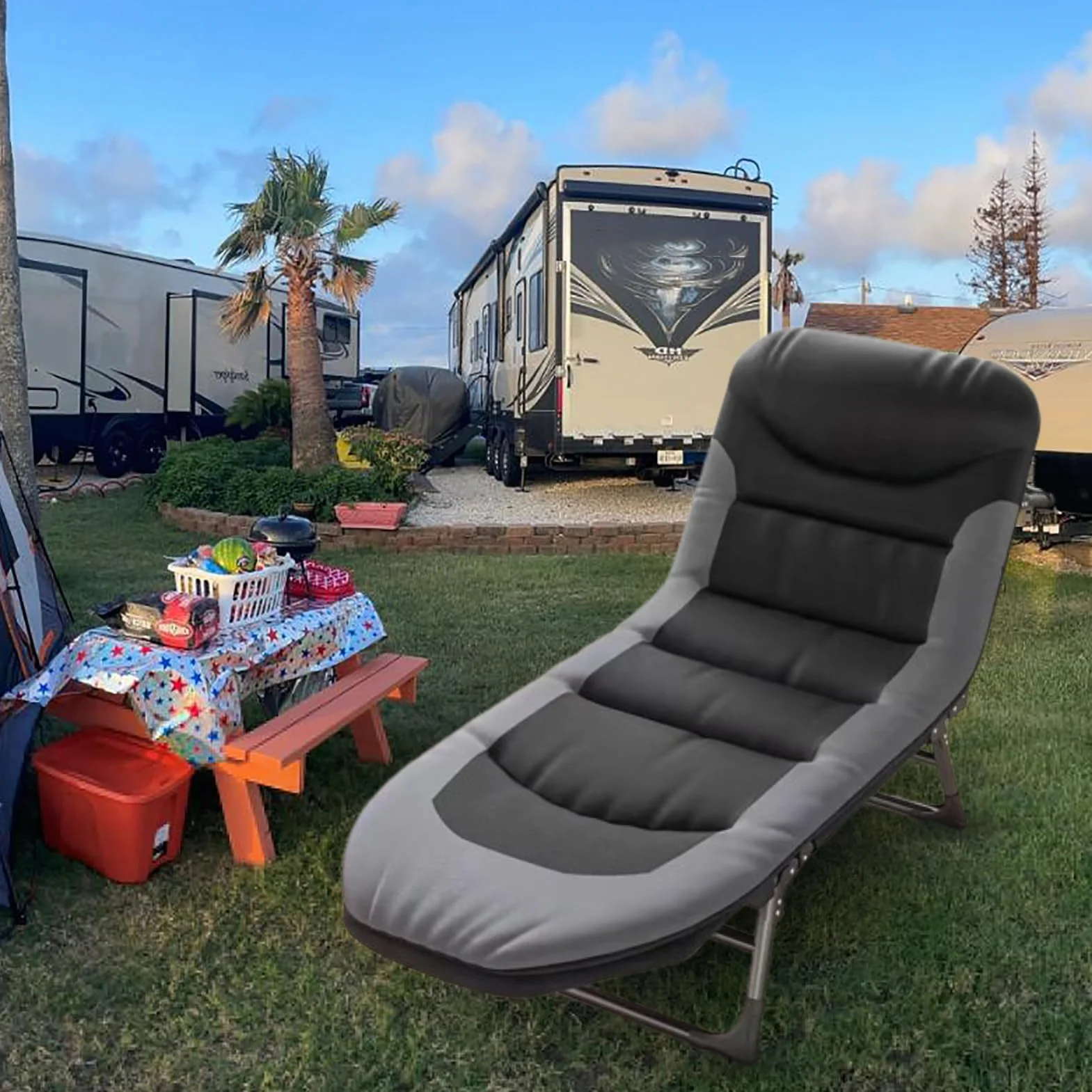 Chaise Longue Jardin Exterieur Pliable avec 6 Dossiers Réglables, Poche Latérale, Bain de Soleil pour Balcon Patio Camping (Noir)