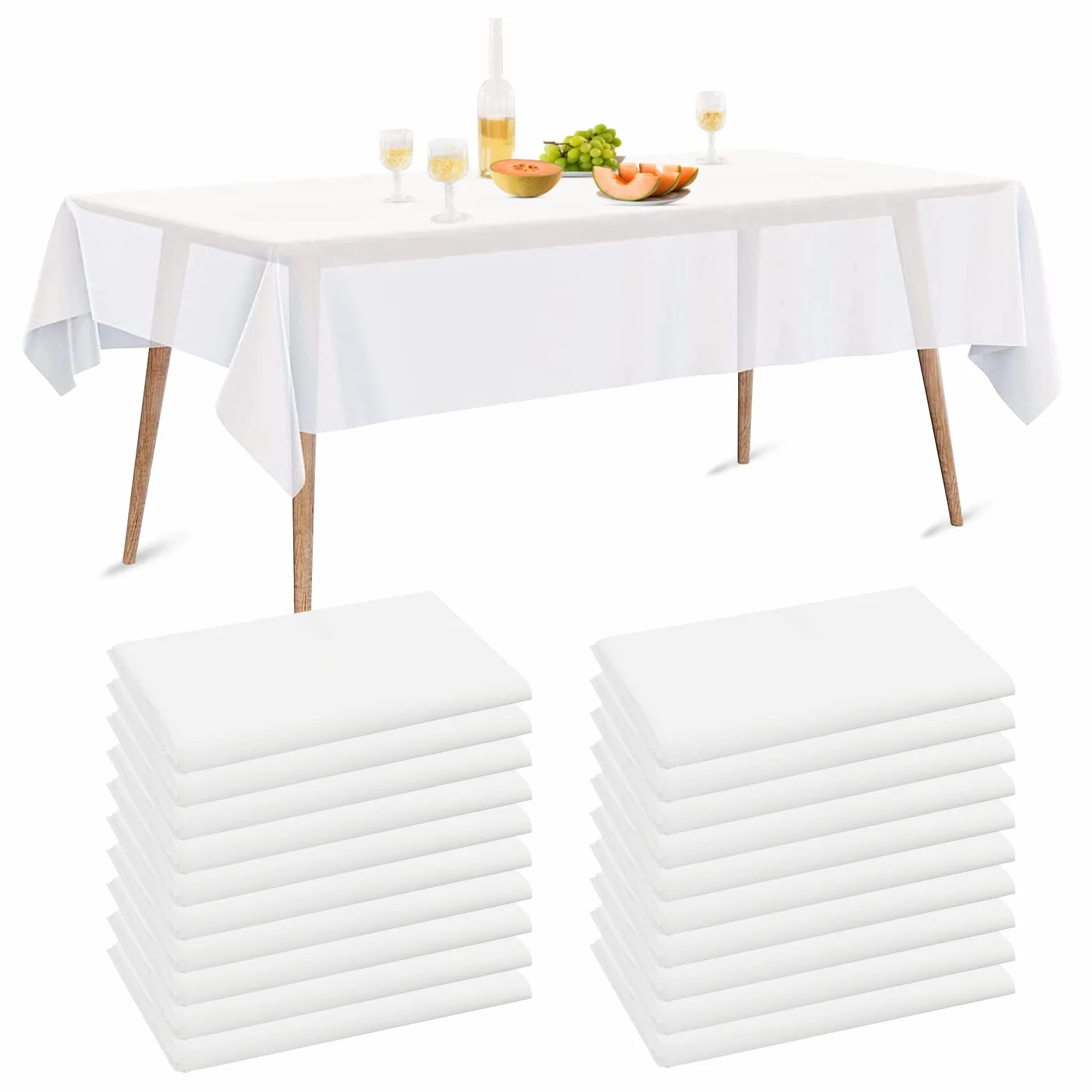 Nappes Jetables Imperméable 150 x 280cm PEVE Rectangulaires Blanche pour Fête Pique-Nique Barbecue