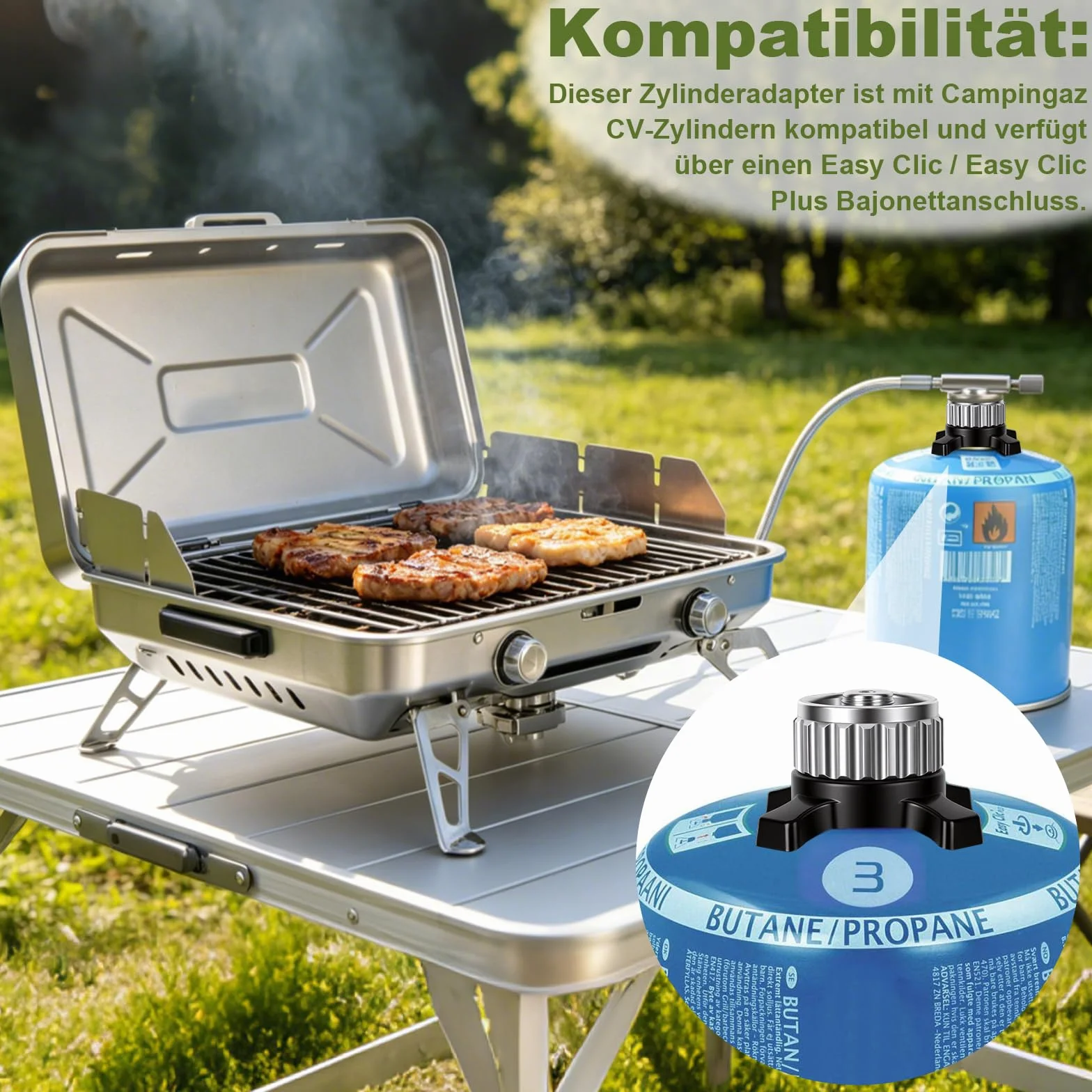 Adaptateur Cartouche Gaz Campingaz CV Easy Clic vers Valve EN417 Raccord Baïonnette Fileté 7/16" Réchaud