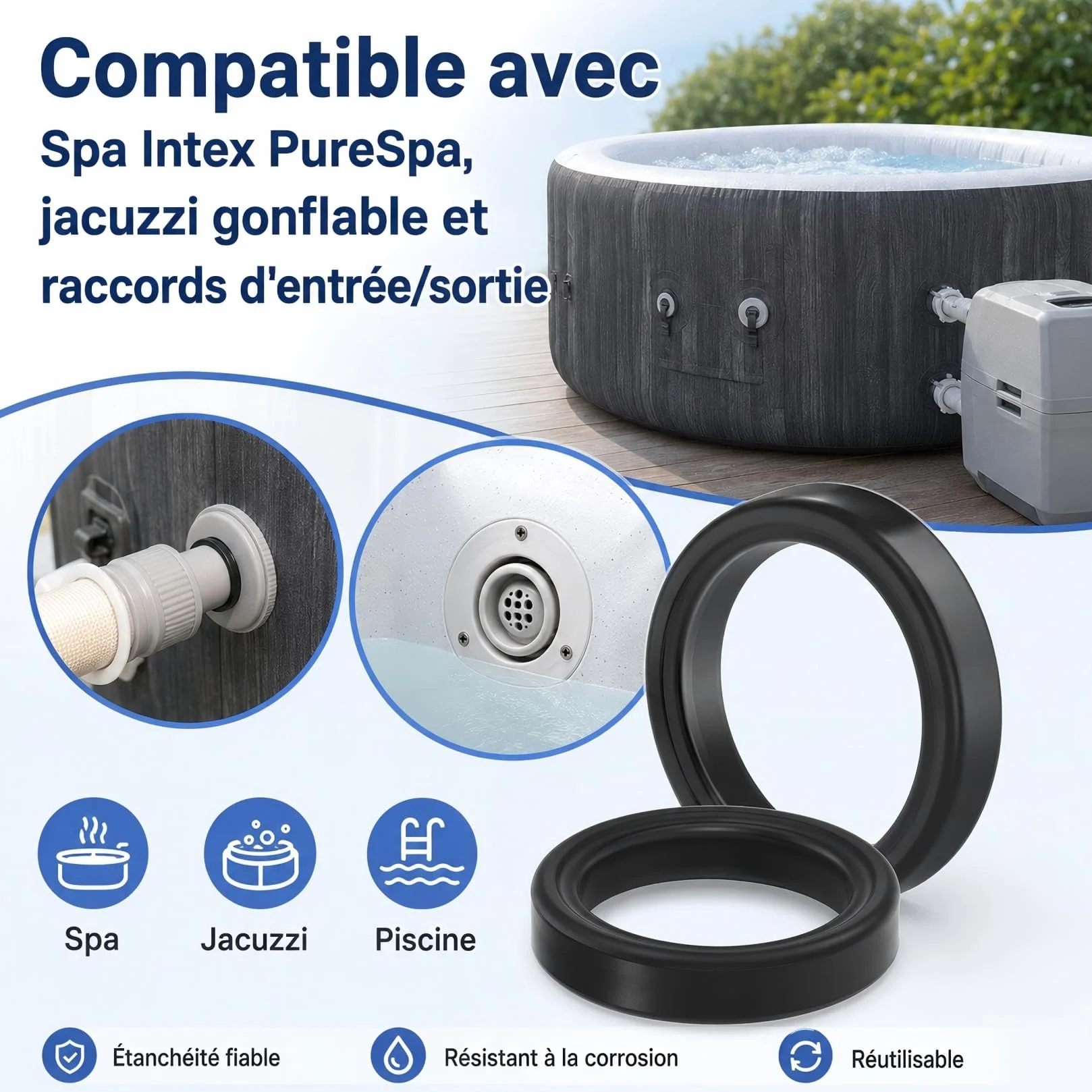 Joints de Connecteur de Remplacement 11699, Joint Silicone Entrée et Sortie pour Intex Pure Spa Simple Spa