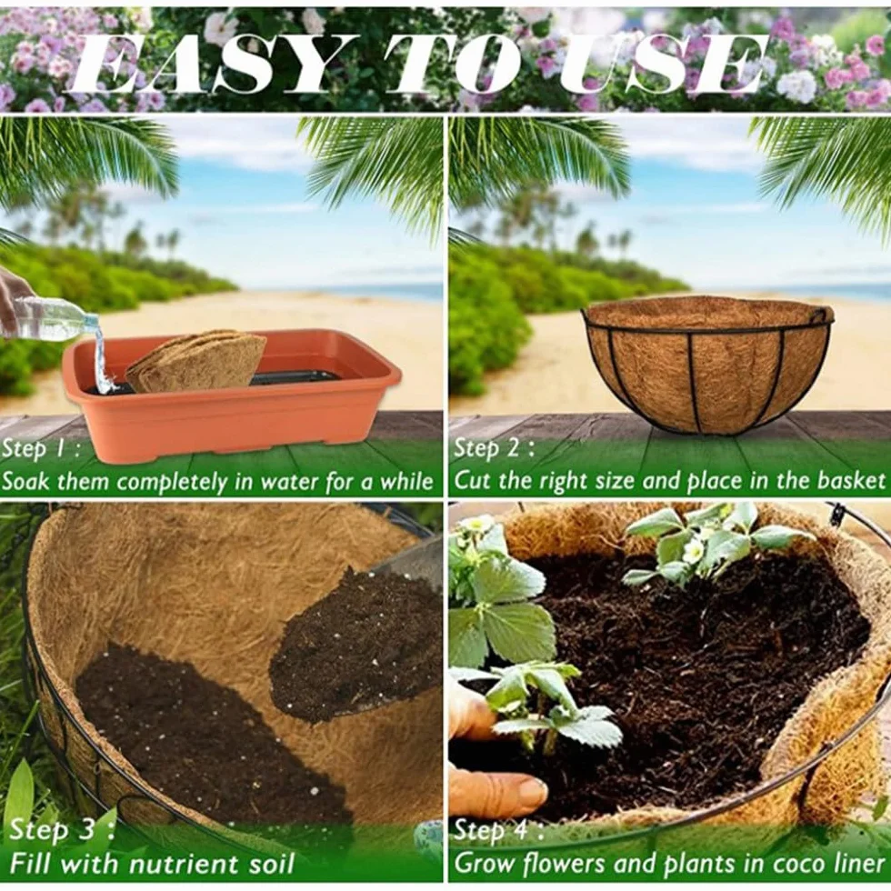 NatureMan Lot de 2 paniers de plantation suspendus 25 cm - Pots de fleurs extérieurs avec doublure en coco - Support pour plantes rond en fil de métal avec chaîne