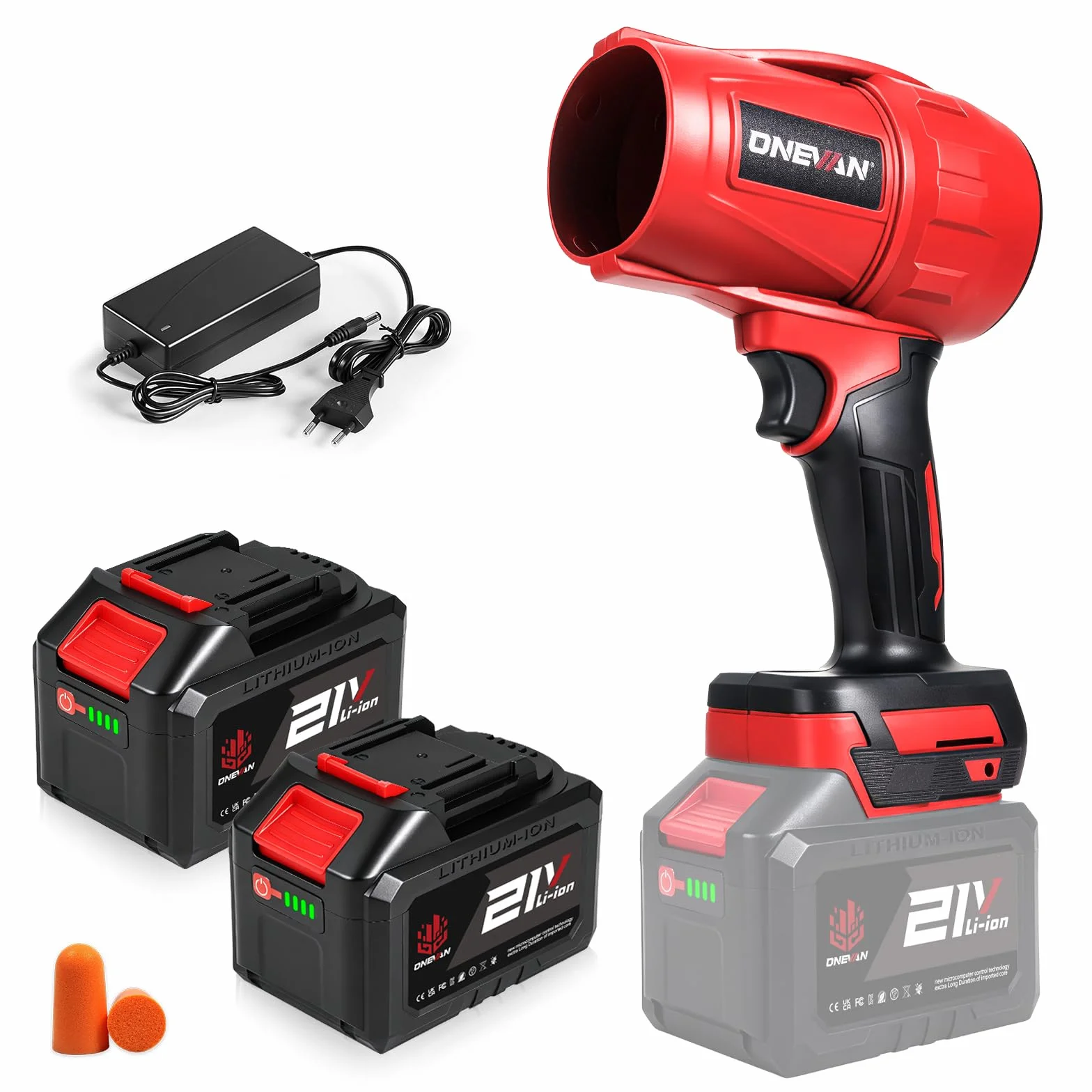 ONEVAN Souffleur de Feuilles Turbo sans Fil 600km/h 2 Batteries 4,5Ah Brushless