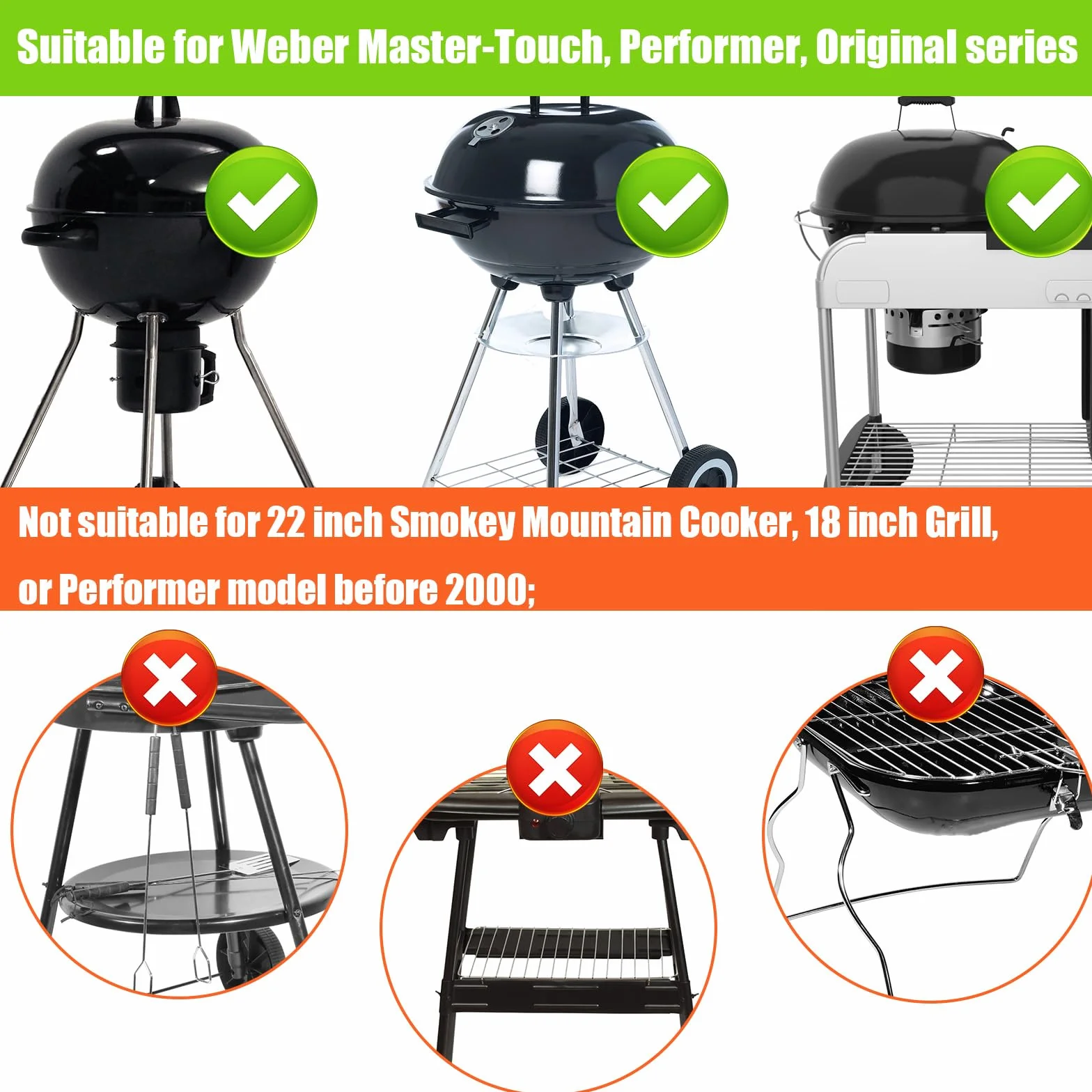 Kit de Système de Nettoyage One-Touch 22-1/2 Pouces pour Weber, 7444 Pièces de Rechange pour Barbecue au Charbon de Bois