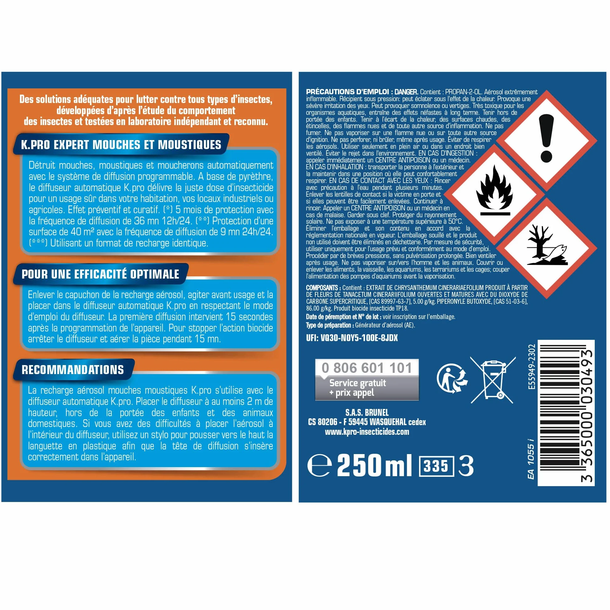 K.PRO Recharge diffuseur automatique mouches moustiques 250 ml 40 m²