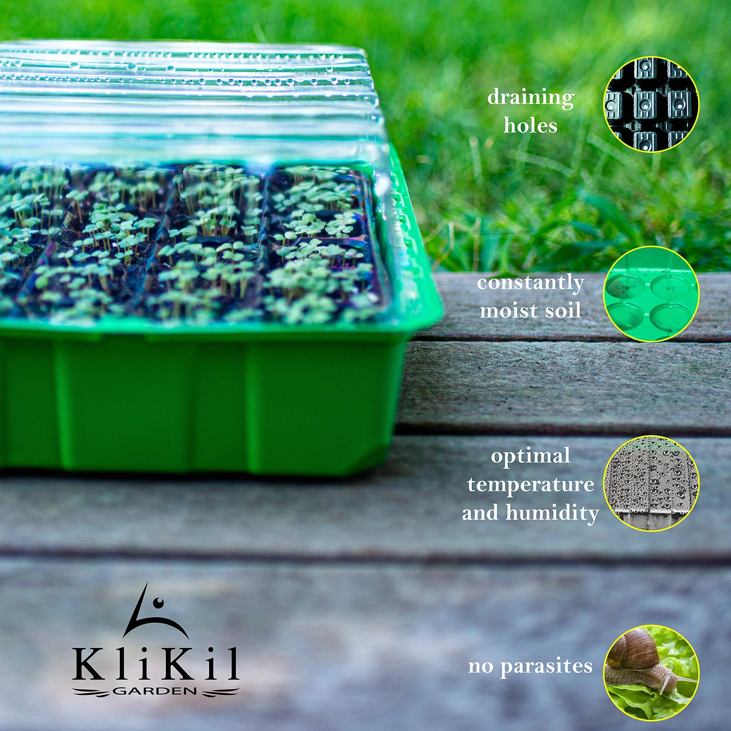 Bac à semis Serre pour Potager Extérieur/Intérieur avec 3 Plateaux, 3 Récipients Plastique Transparent et 3 Plateaux de Serre pour 24 Pots - Mini Serre