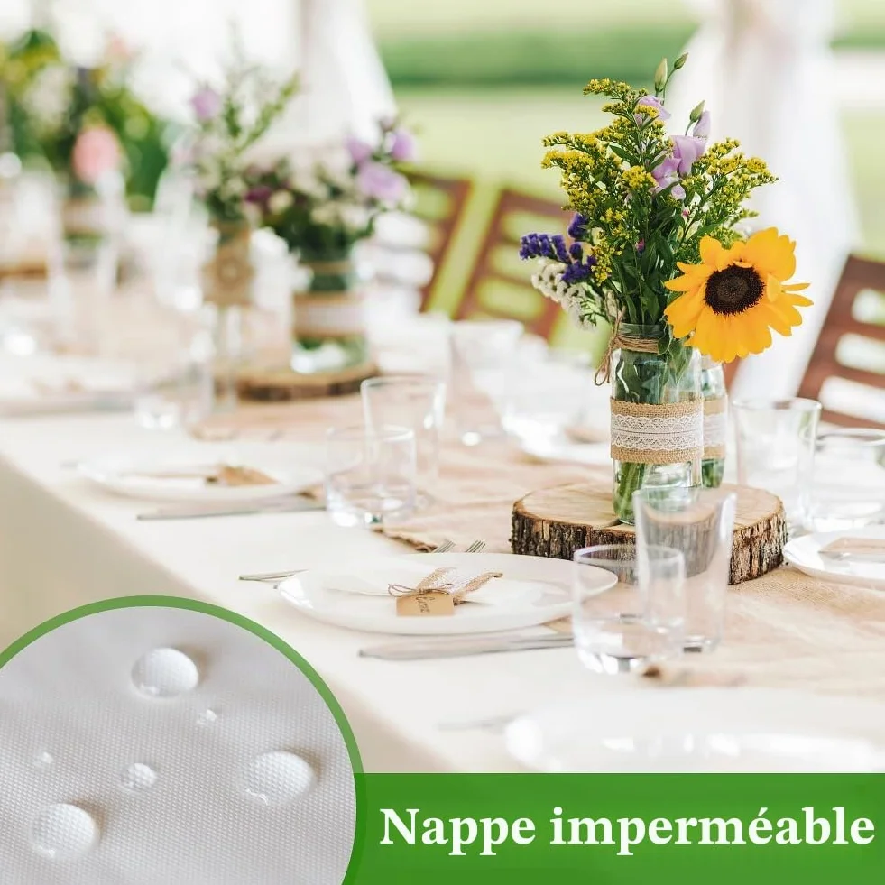 Nappes Jetables Blanche 150 x 280cm Imperméable en PEVE Rectangulaires pour Fête Pique-Nique Barbecue Mariages Banquet