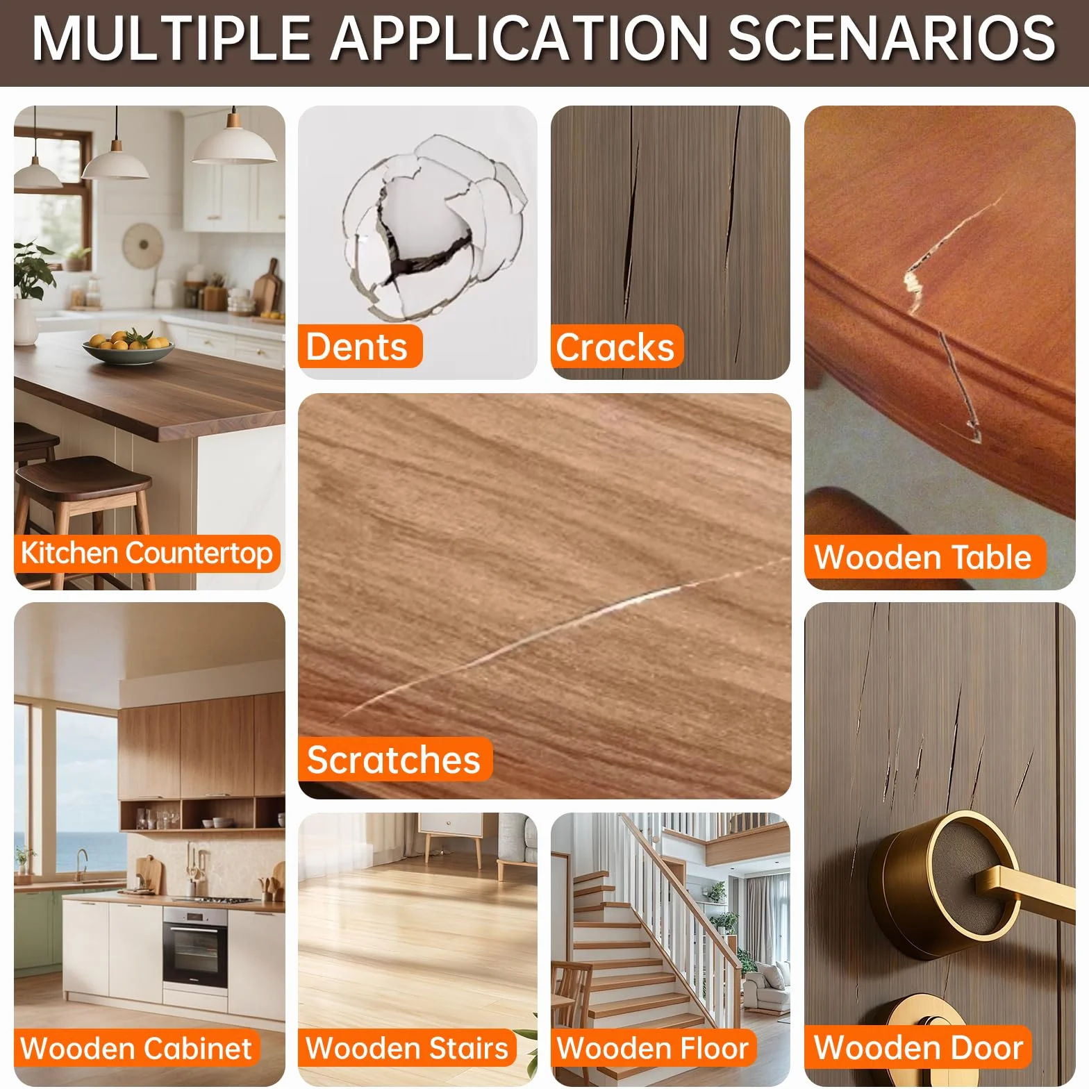 Pate a Bois 12 Couleurs Brun, Pate a Bois Rebouchage, Kit Reparation Parquet, Mastic Bois, Kit Reparation Carrelage, Parquet Stratifié, pour Trous, Rayures et Fissures sur Stratifié