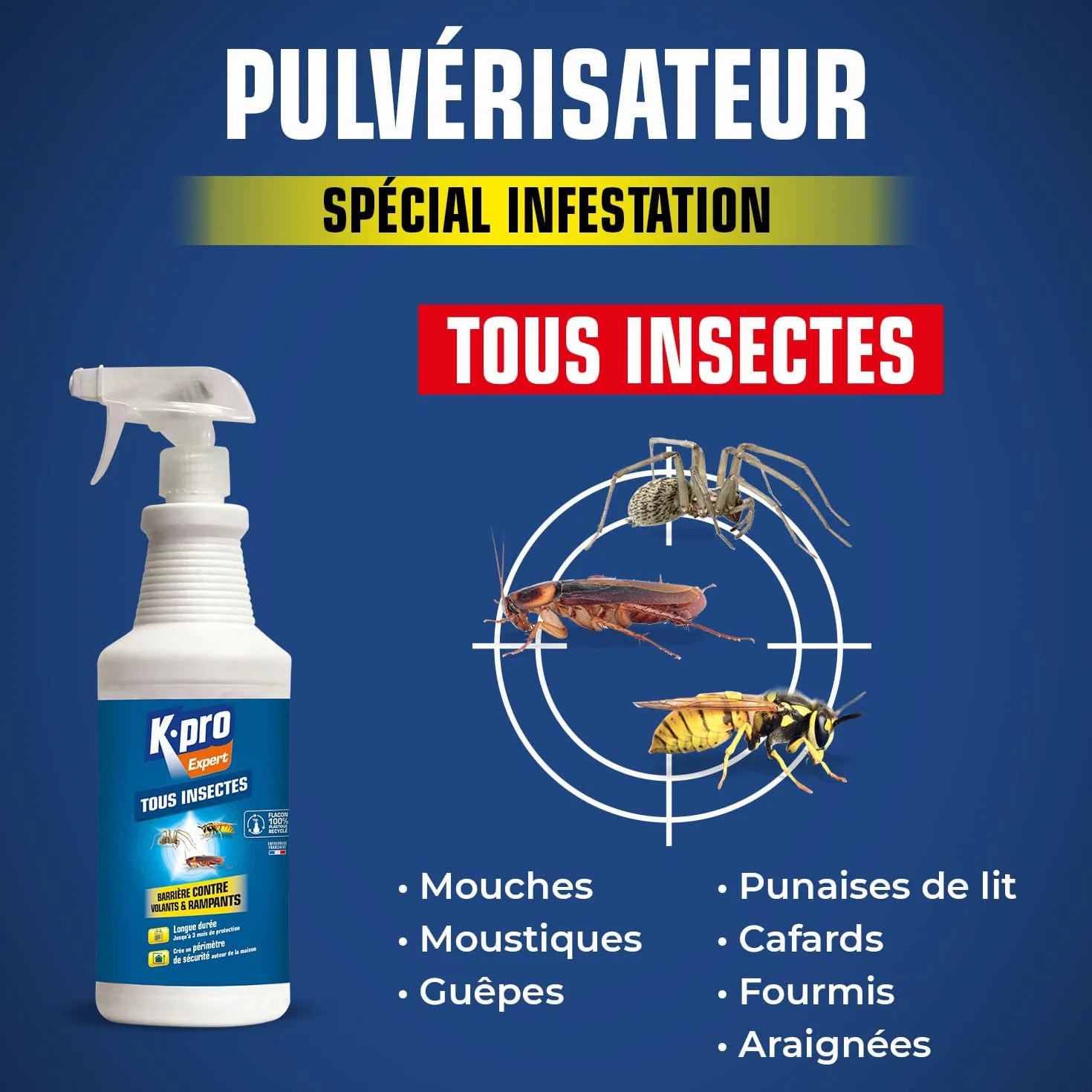 K.PRO Barrière Tous Insectes Volants et Rampants 1L - Effet Préventif et Curatif