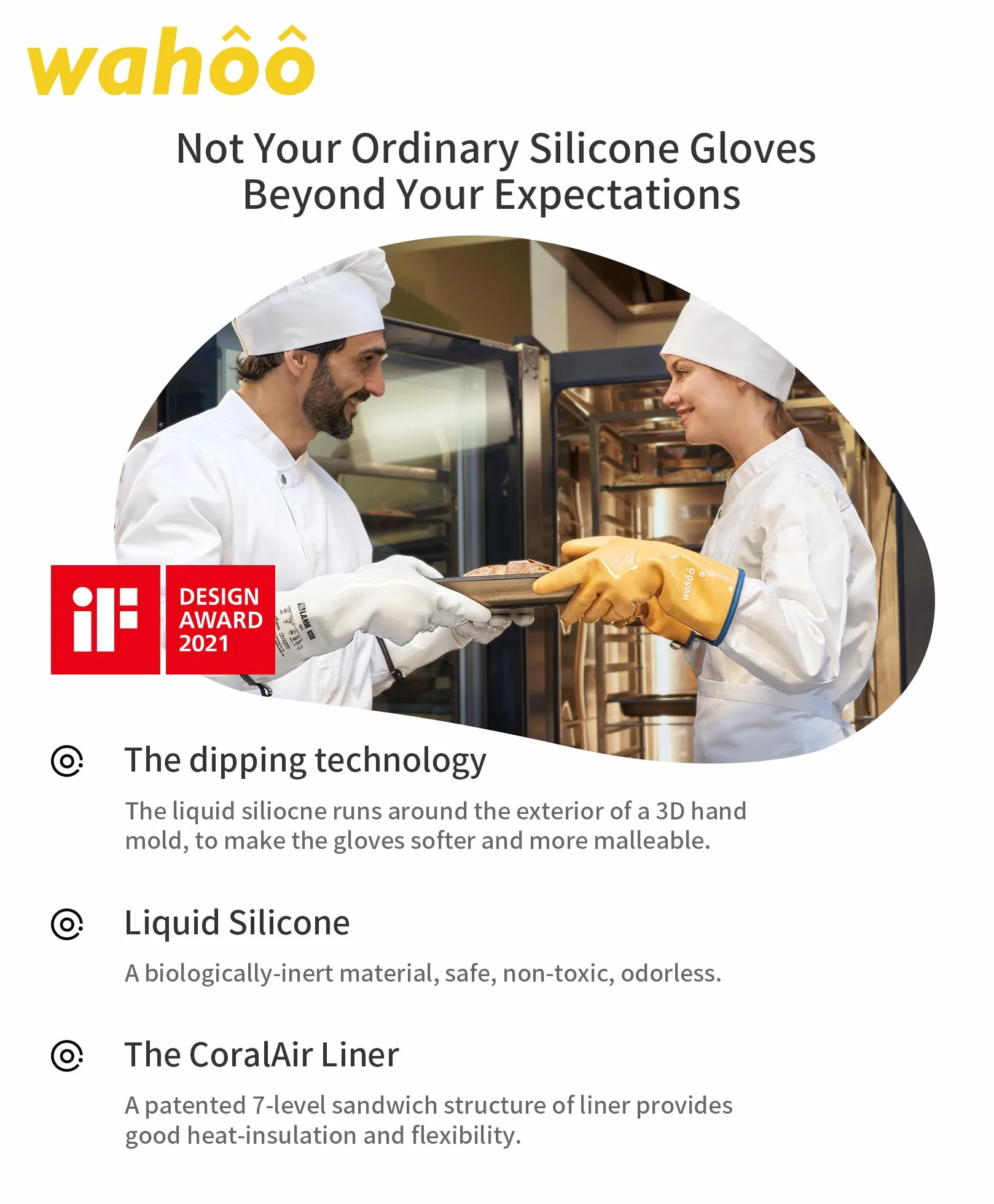 Wahoo Gants de cuisine professionnels en silicone liquide résistants à la chaleur 30,5 cm Jaune Taille M