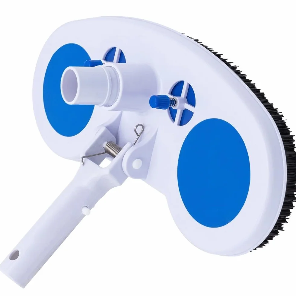 Brosse Tête d'Aspirateur de Piscine Lestée avec Valve Hydrostatique pour Carrelage, Vinyle, Fibre de Verre, Compatible Poteaux Standard Bleu Blanc