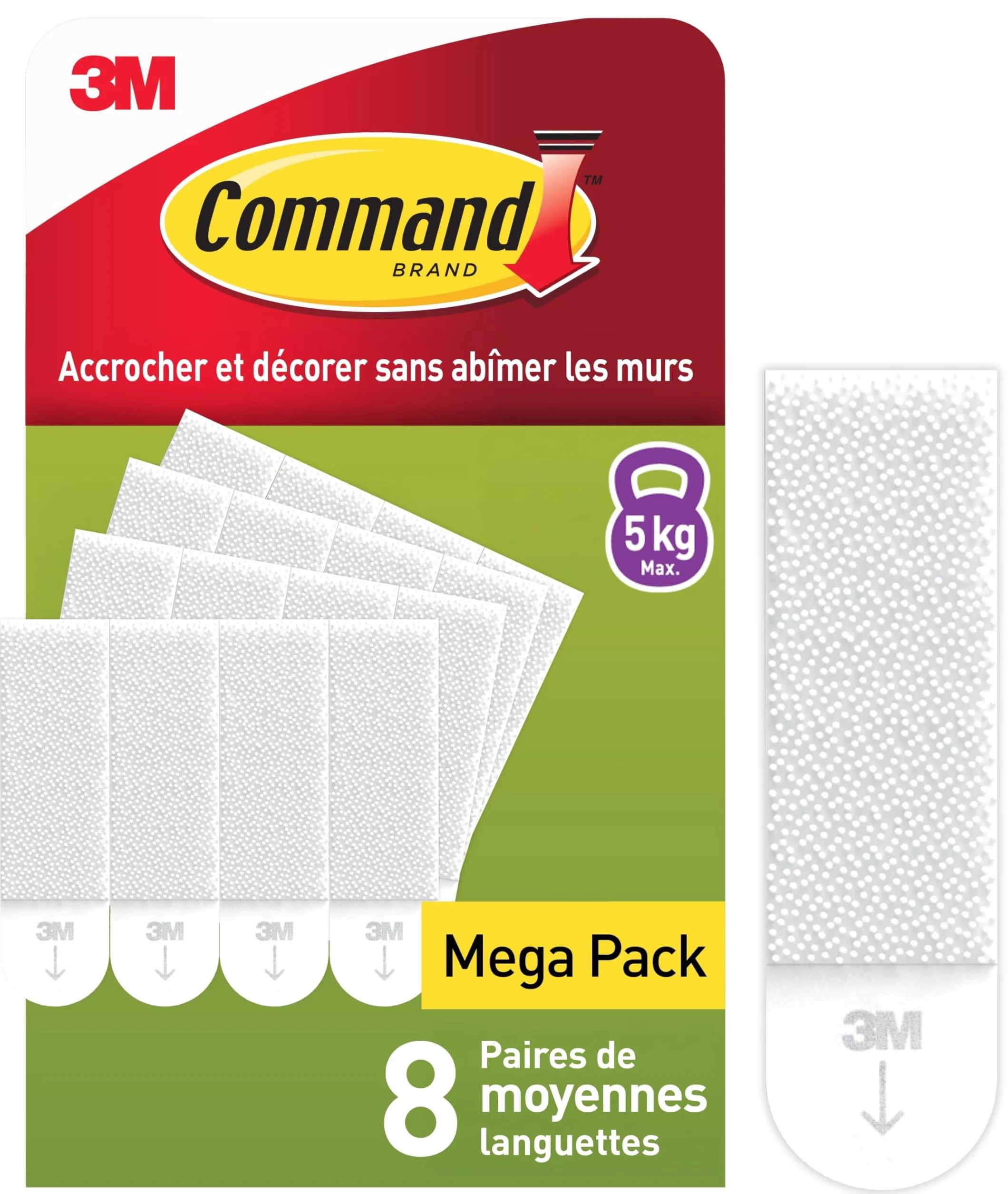 Command Languettes Accroches Tableaux Moyen Modèle - 8 Paires (16 Languettes) Blanc - Supporte jusqu'à 5 kg - Sans Outils - Fixation sans Dommages