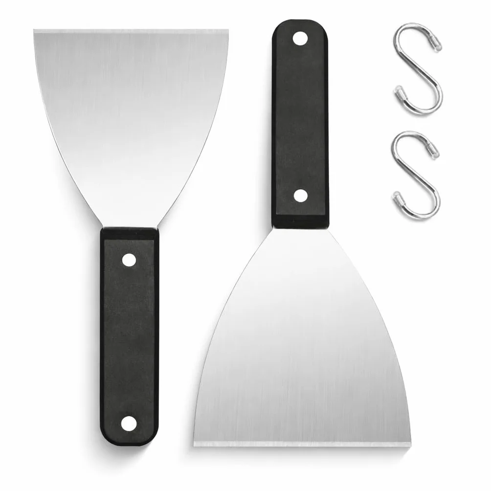 Lot de 2 Racleurs de Plancha en Acier Inoxydable avec Bord Incliné pour Barbecue