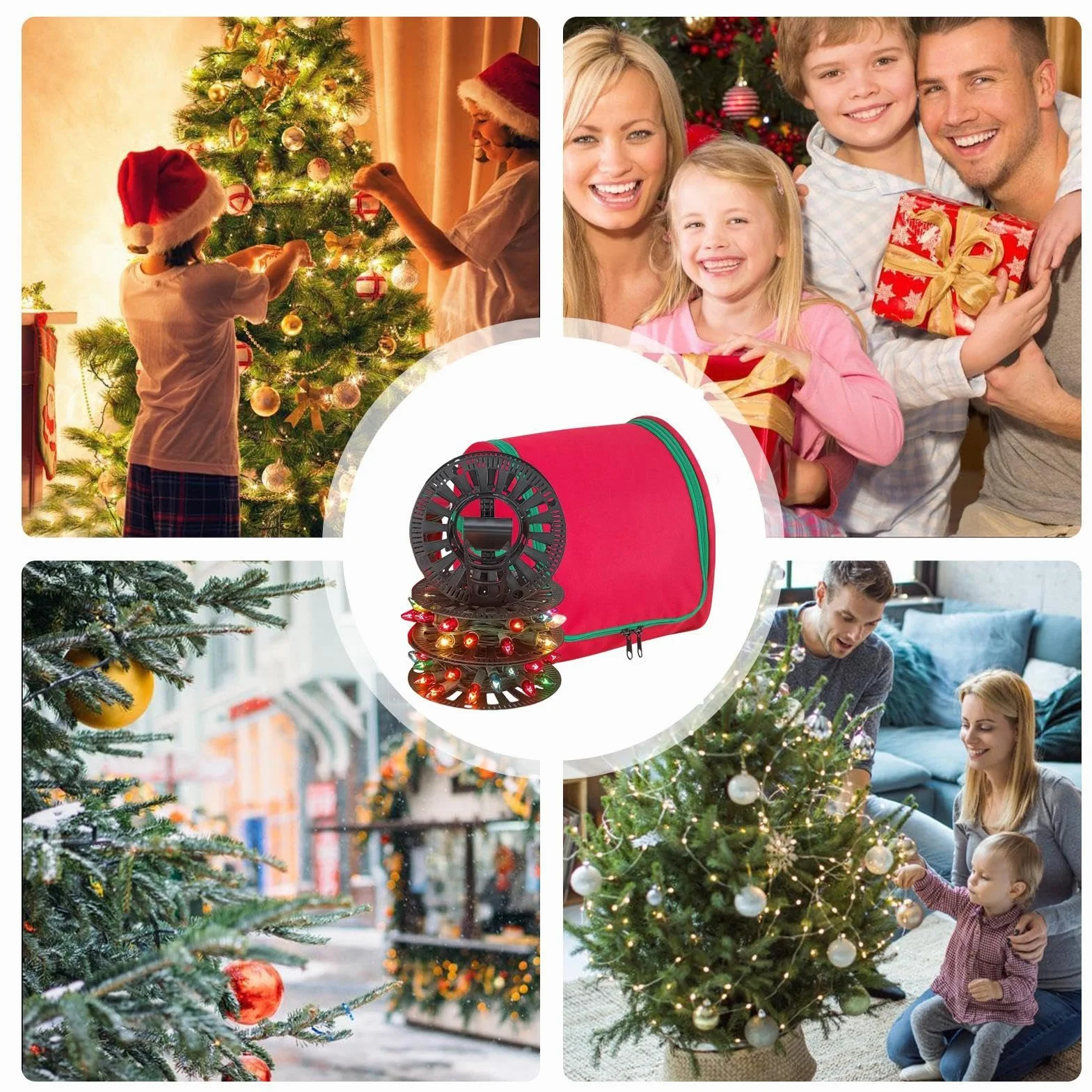 Sac de rangement pour lumières de Noël avec fermeture éclair, support en U, léger