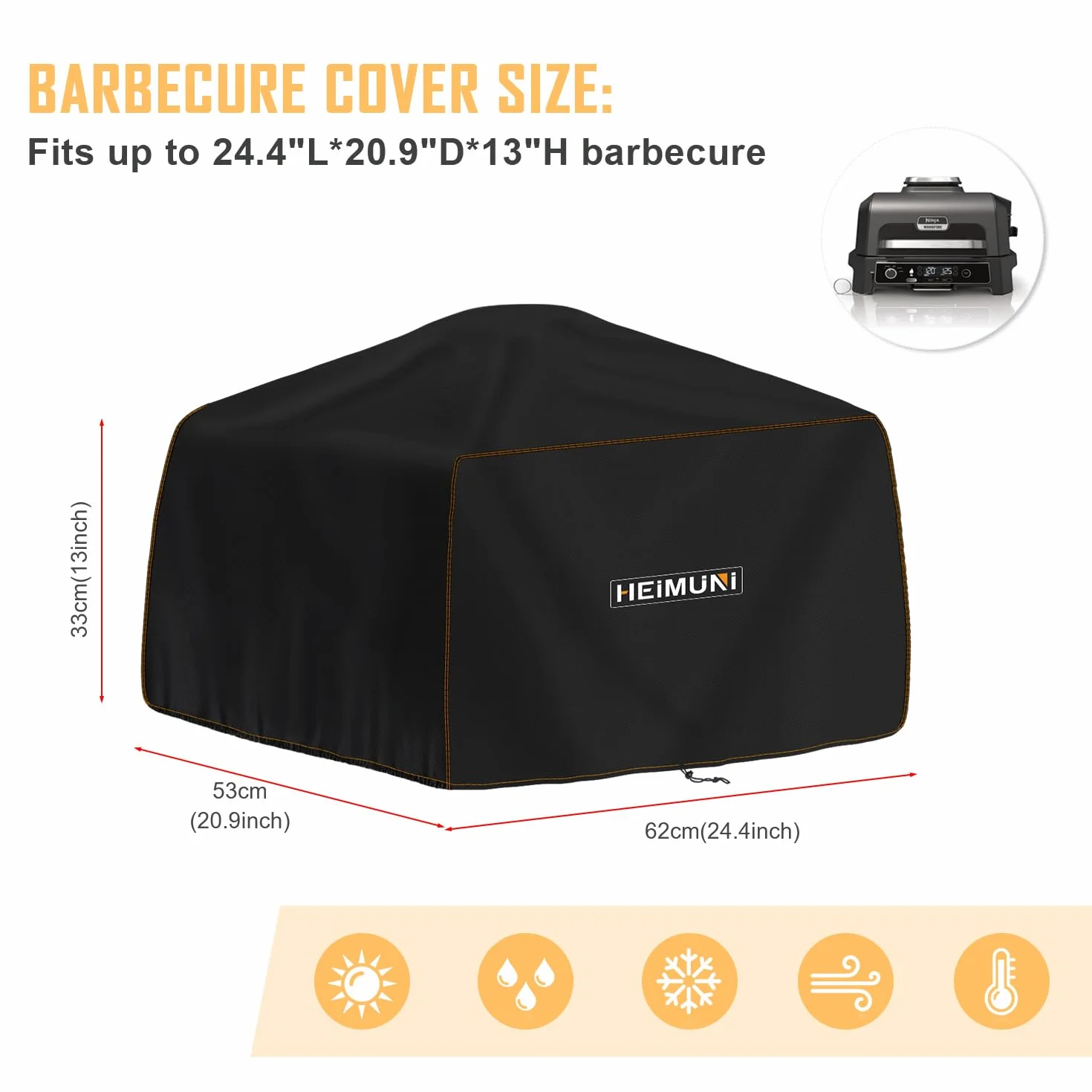 Housse de Barbecue Ninja Woodfire XL 420D Oxford Impermeable 62x53x33cm