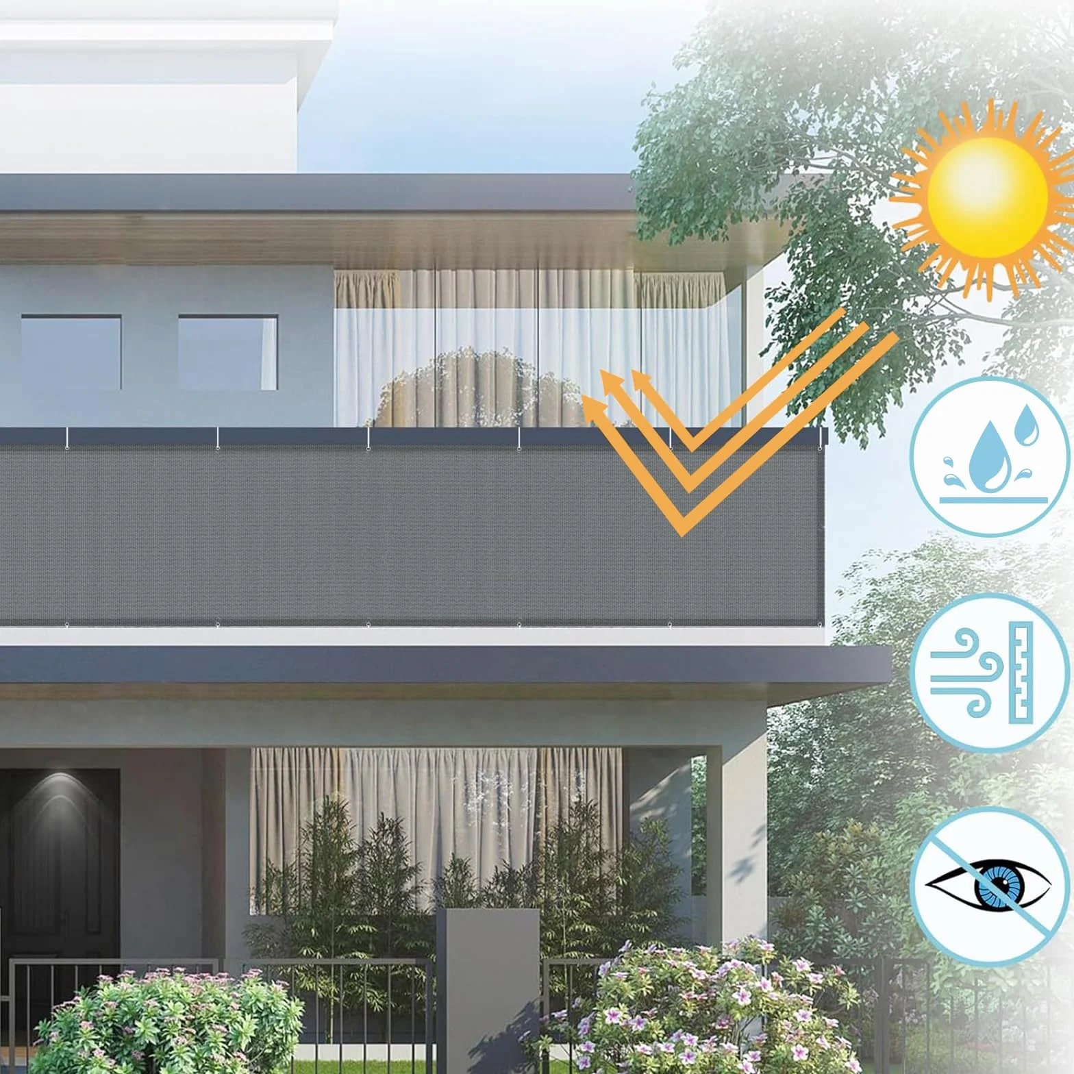 AXT SHADE Brise Vue Balcon 90x300cm Imperméable Protection UV Opaque Résistant Vent avec Trous Serre Câbles Exterieur Terrasse Anthracite