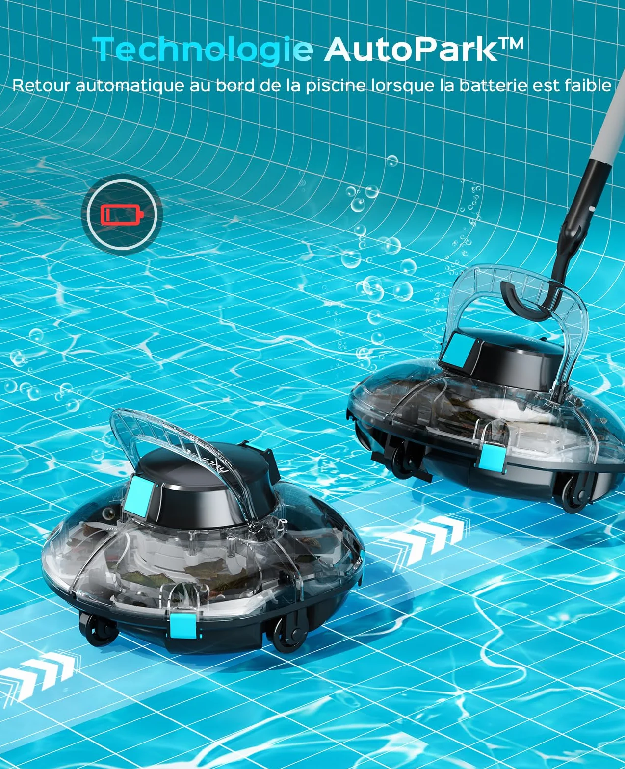 Winny 200P Robot Piscine sans Fil, Aspirateur Piscine Autonomie 80 Min, Double Filtration, Stationnement Automatique