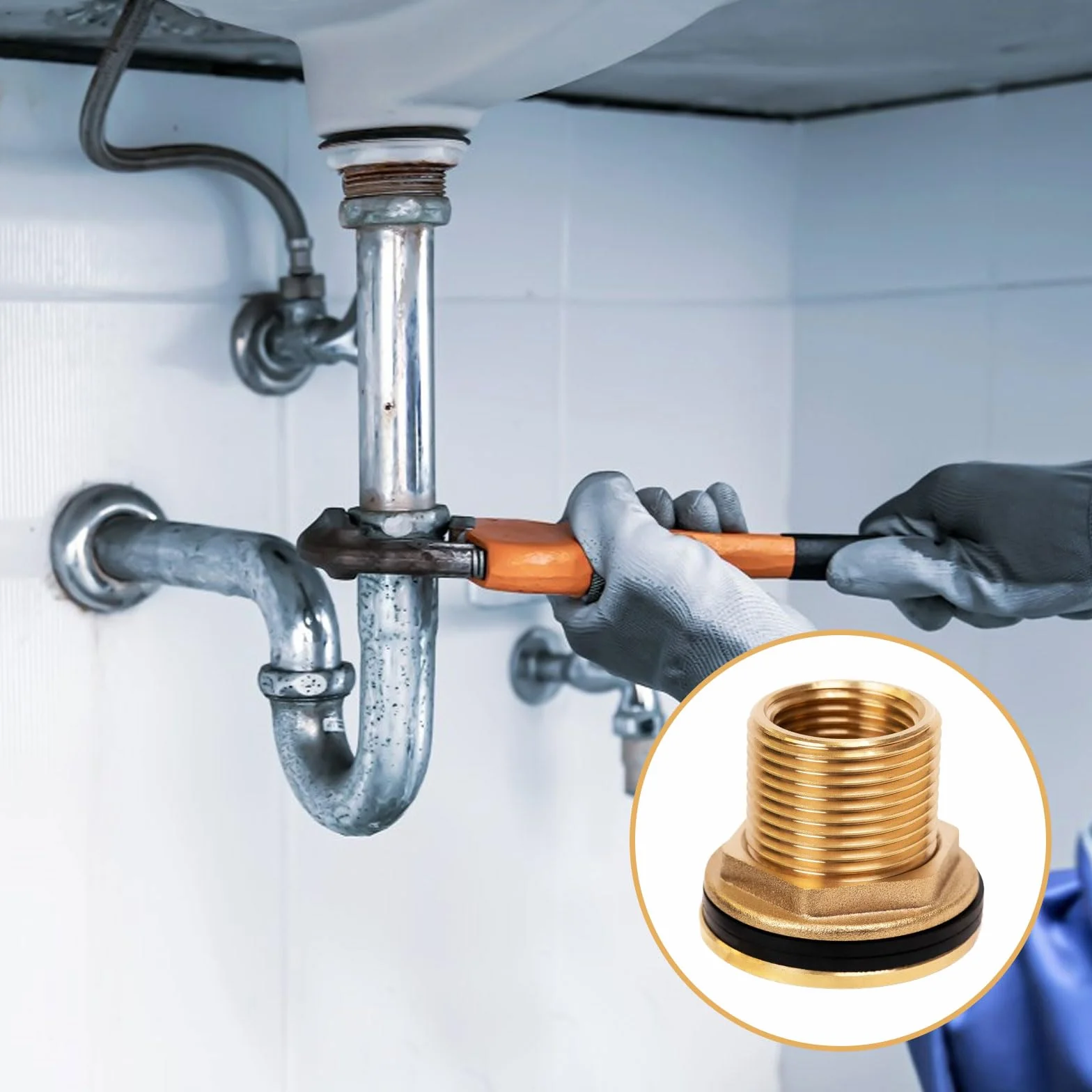 Raccord Citerne Eau de Pluie en Laiton, Douille de Seau à Pluie, Passage Universel 3/4 Extérieur 1/2 Intérieur