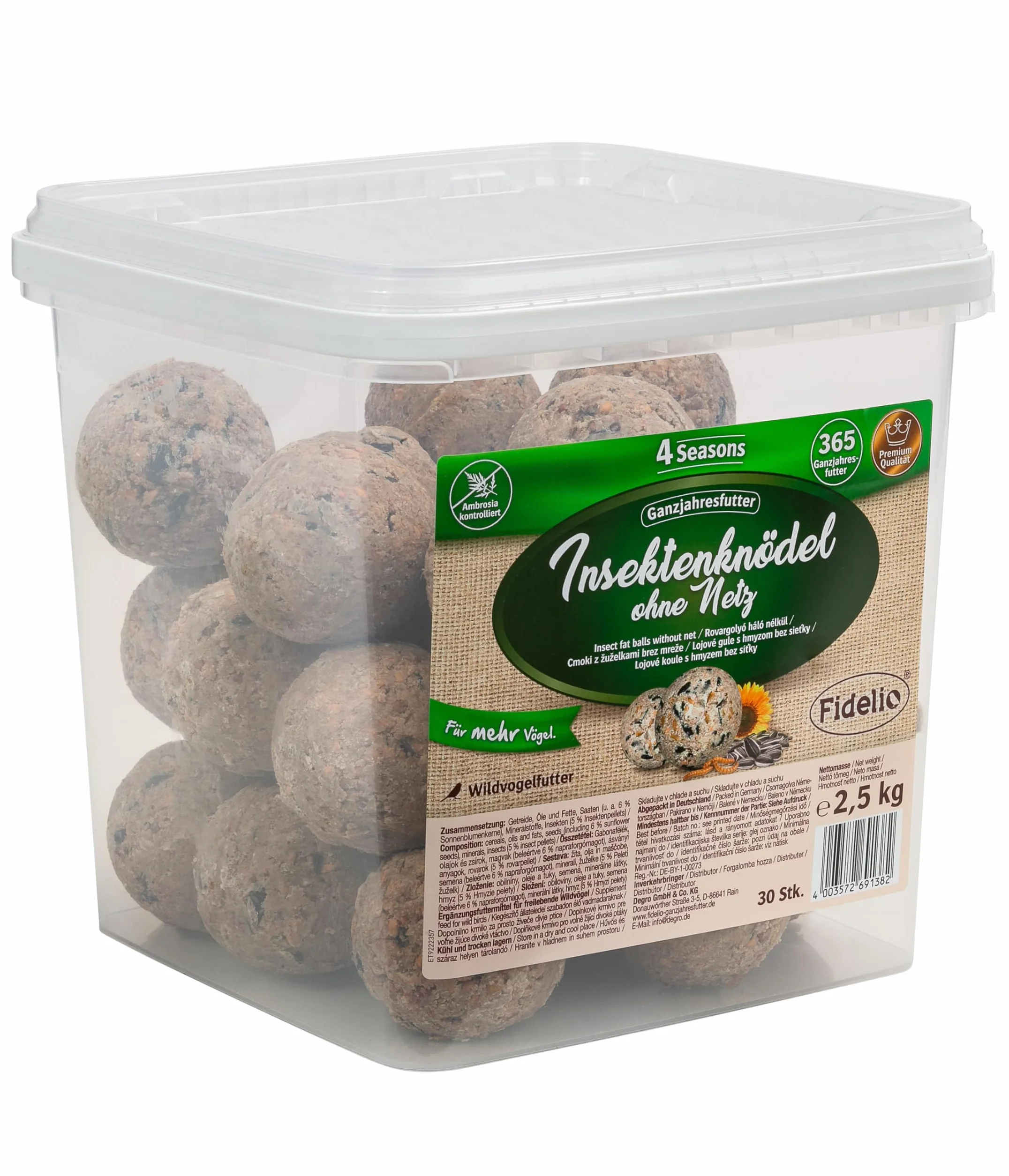 Fidelio Boules de Graisse sans Filet 2,5 kg Nourriture pour Oiseaux Sauvages Riche en protéines et énergie