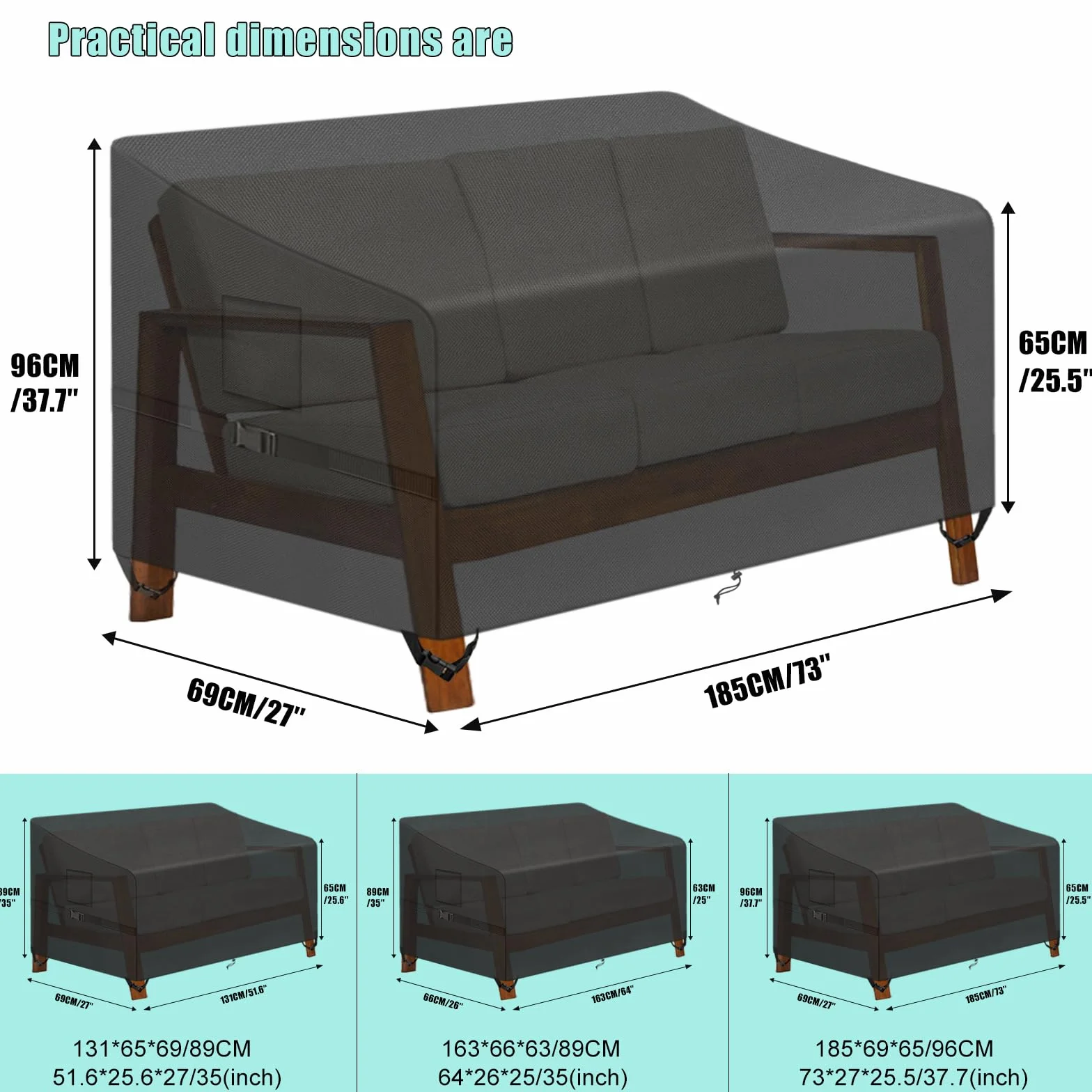 Kovshuiwe Housse Banc de Jardin 4 Places 420D Oxford 163x66x63/89 cm