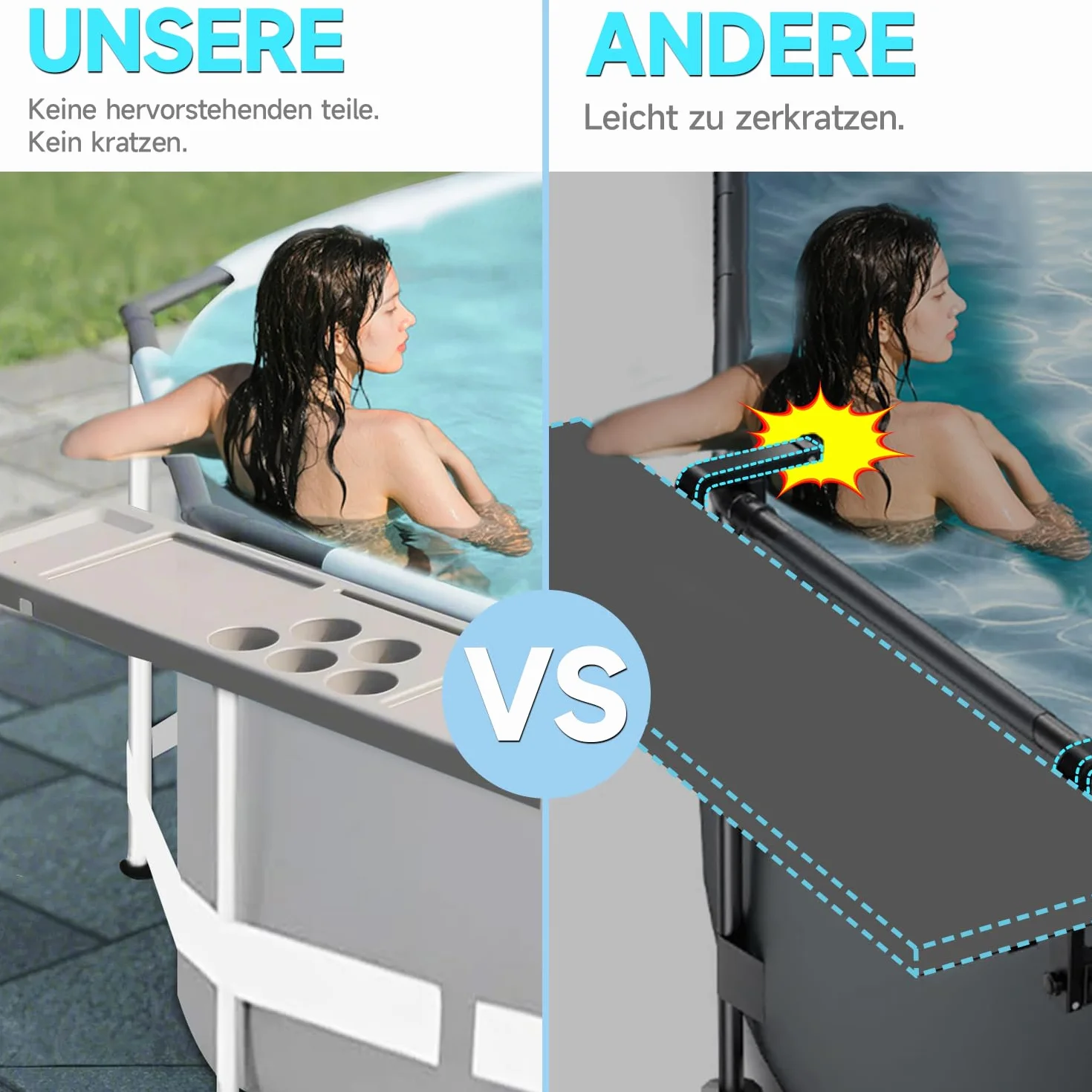 ECO POOLTECH Table de Bar de Piscine Pliable 2 en 1 avec 5 Porte-gobelets pour Piscine Hors Sol