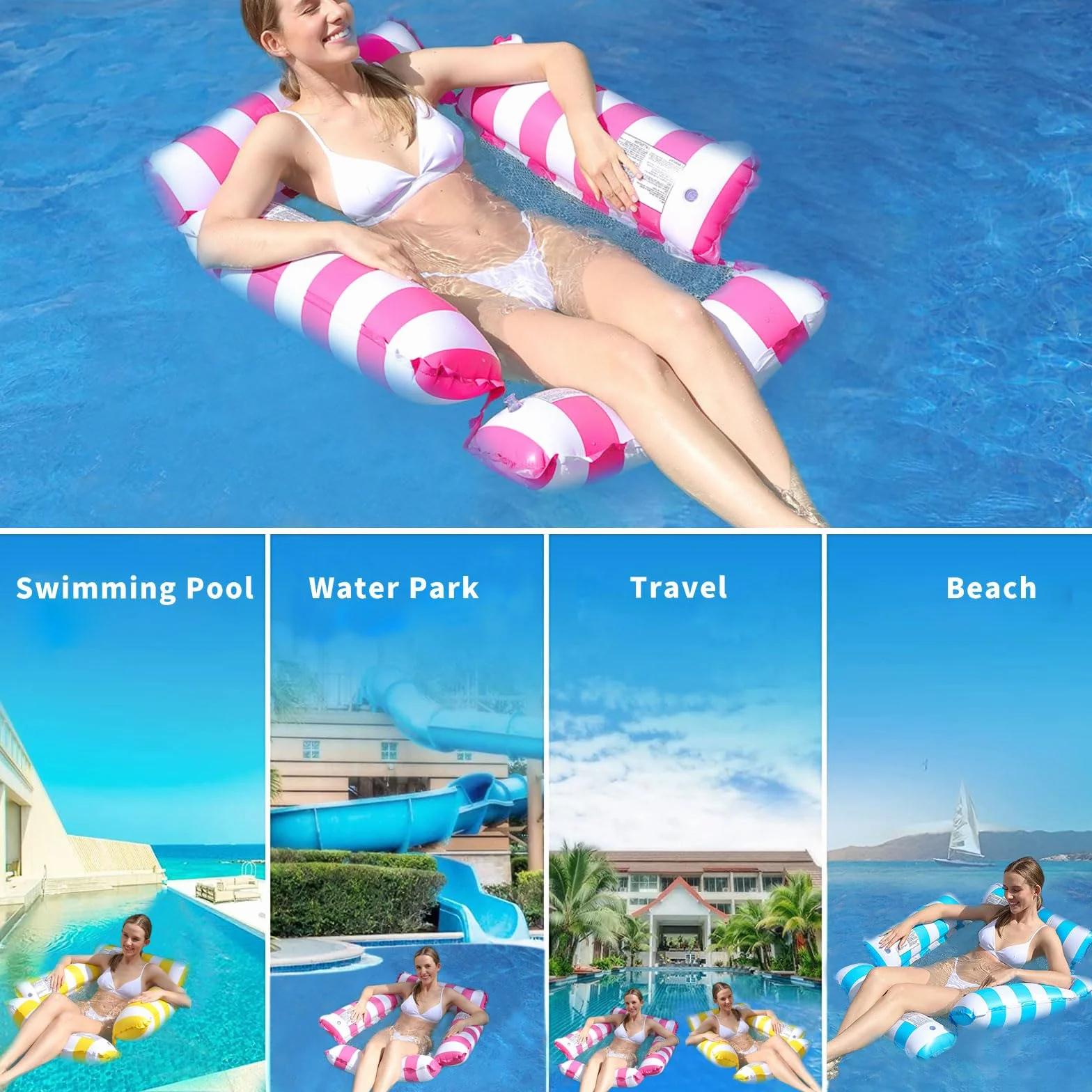 Matelas Gonflable Piscine Adulte avec Filet Hamac Eau Jaune